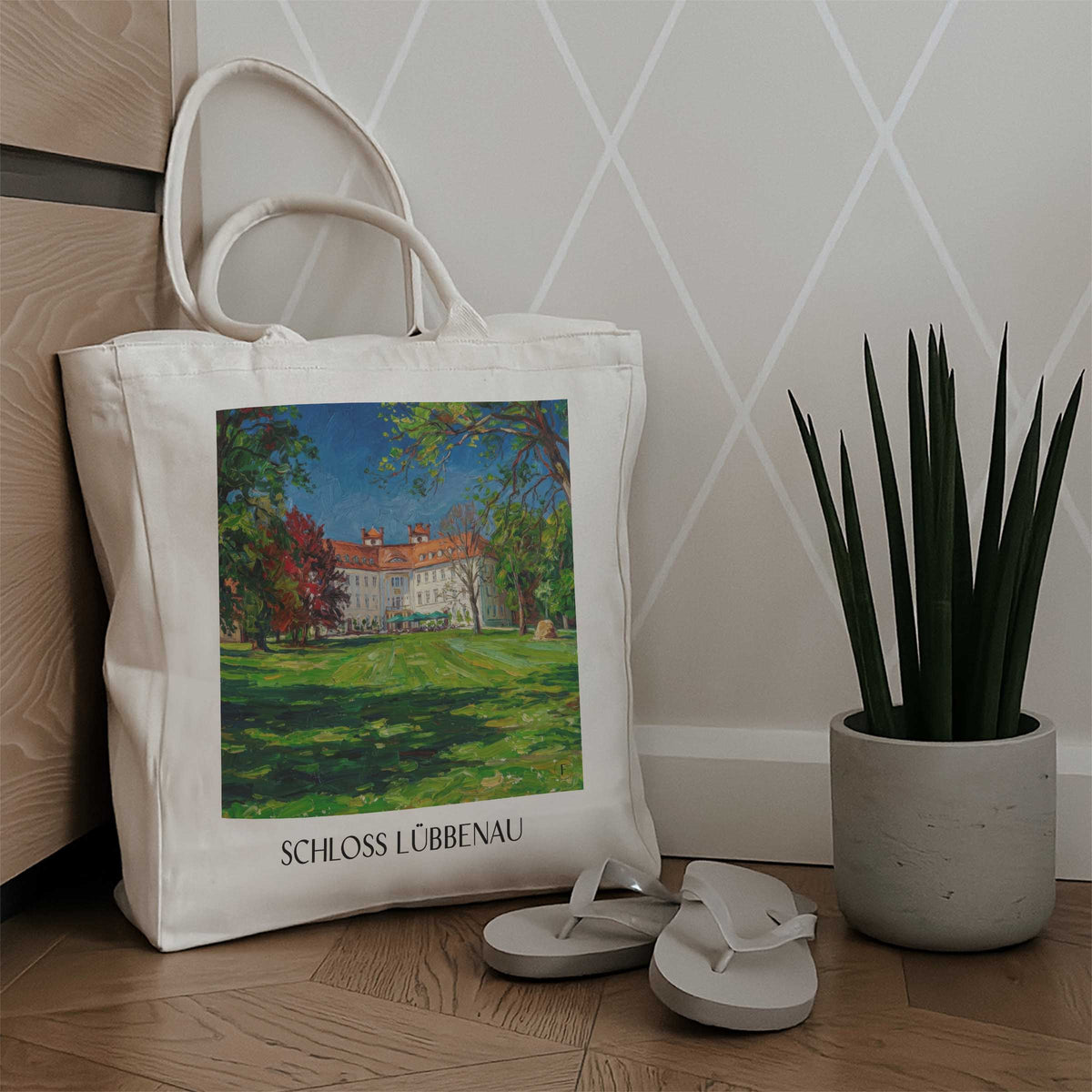 schloss-lübbenau-spreewald-deutschland-einkaufstasche-oil-painting-oelgemaelde