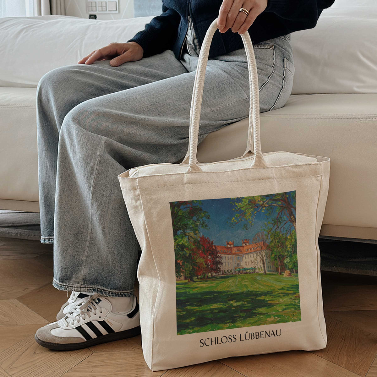 schloss-lübbenau-spreewald-deutschland-einkaufstasche-oil-painting-oelgemaelde