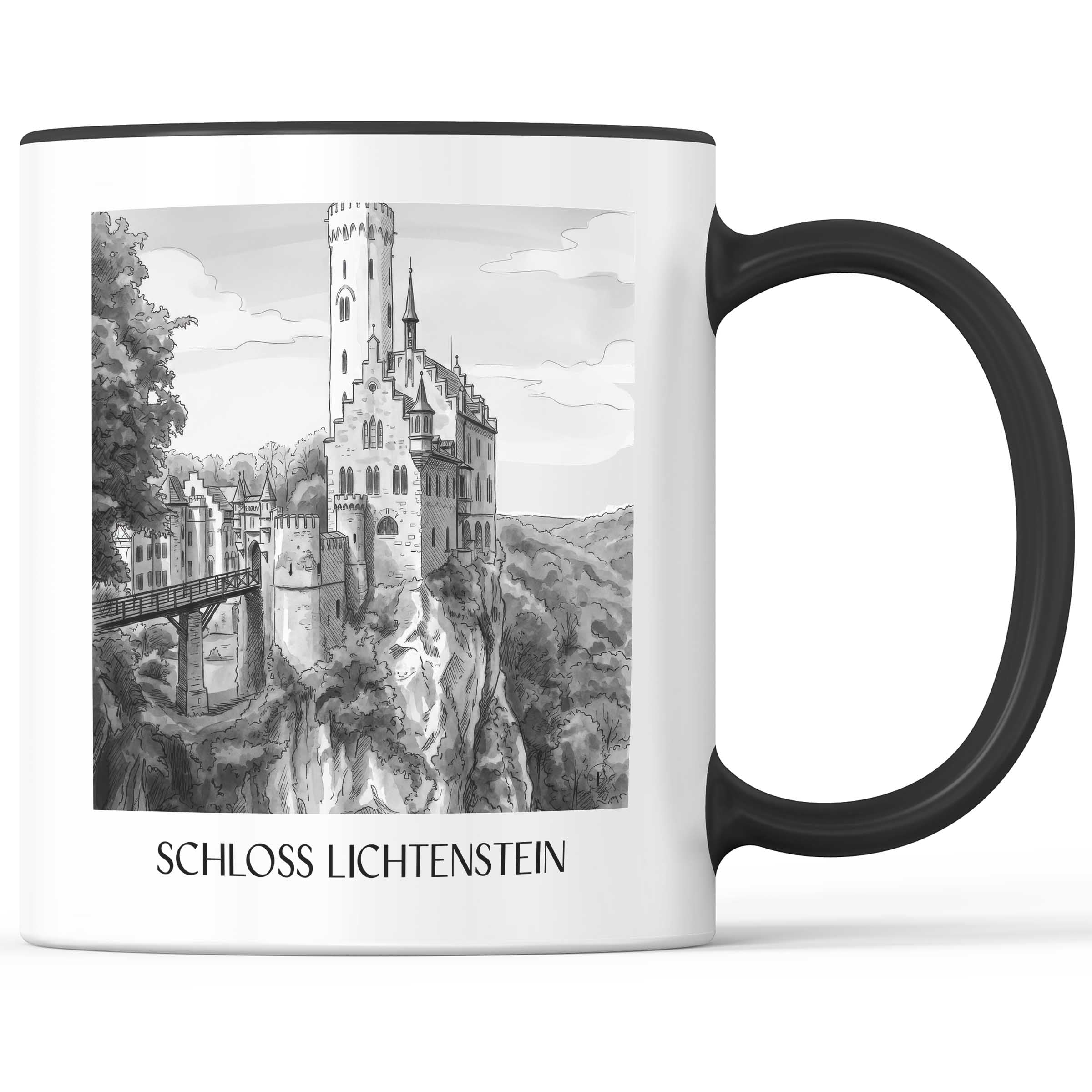 schloss-lichtenstein-reutlingen-deutschland-kaffeebecher-aquarell-schwarz-weiss
