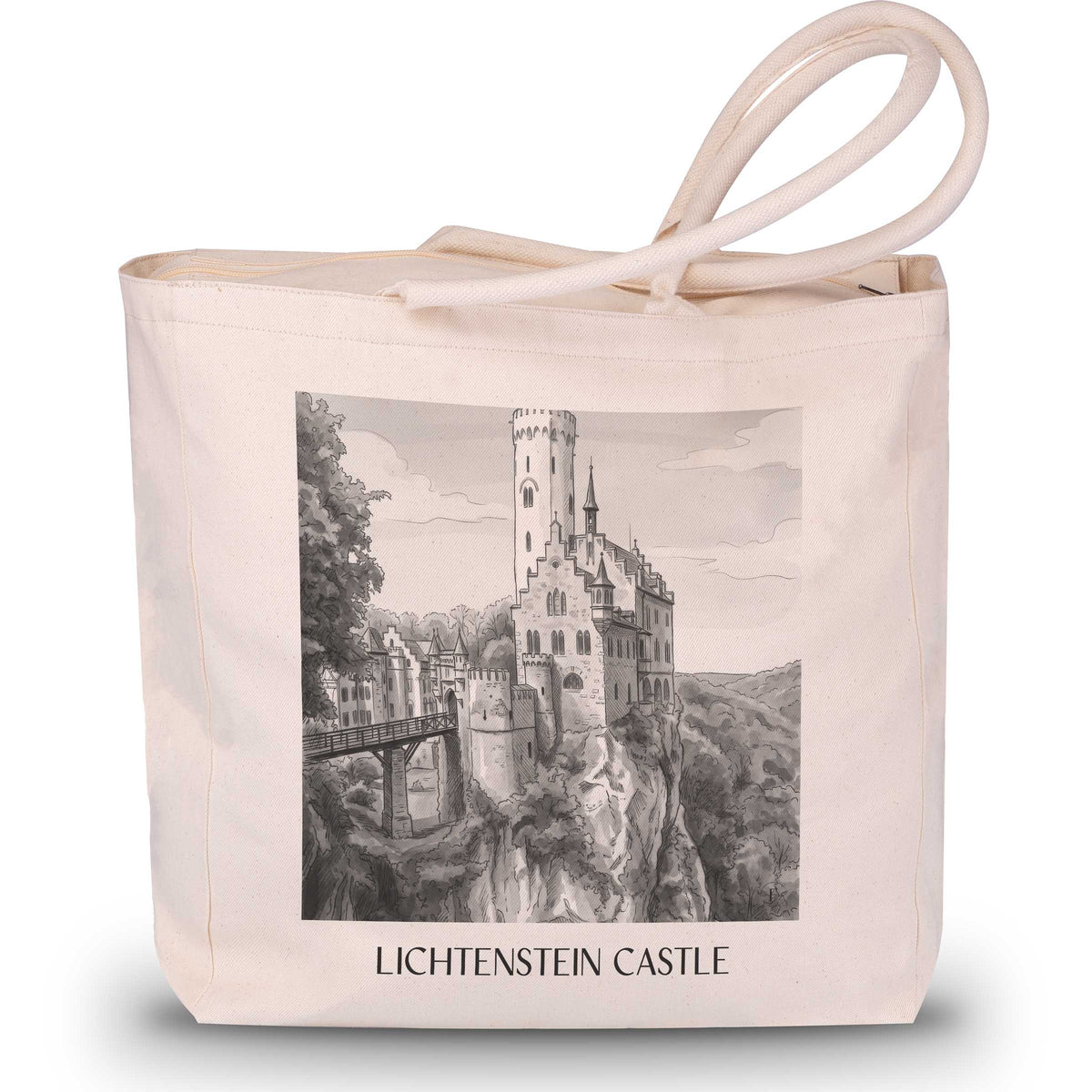 Schloss Lichtenstein Shopping Tasche - Reutlingen - Deutschland Tote Bag - Einkaufstasche im Aquarell Schwarz-Weiß Stil - favplace