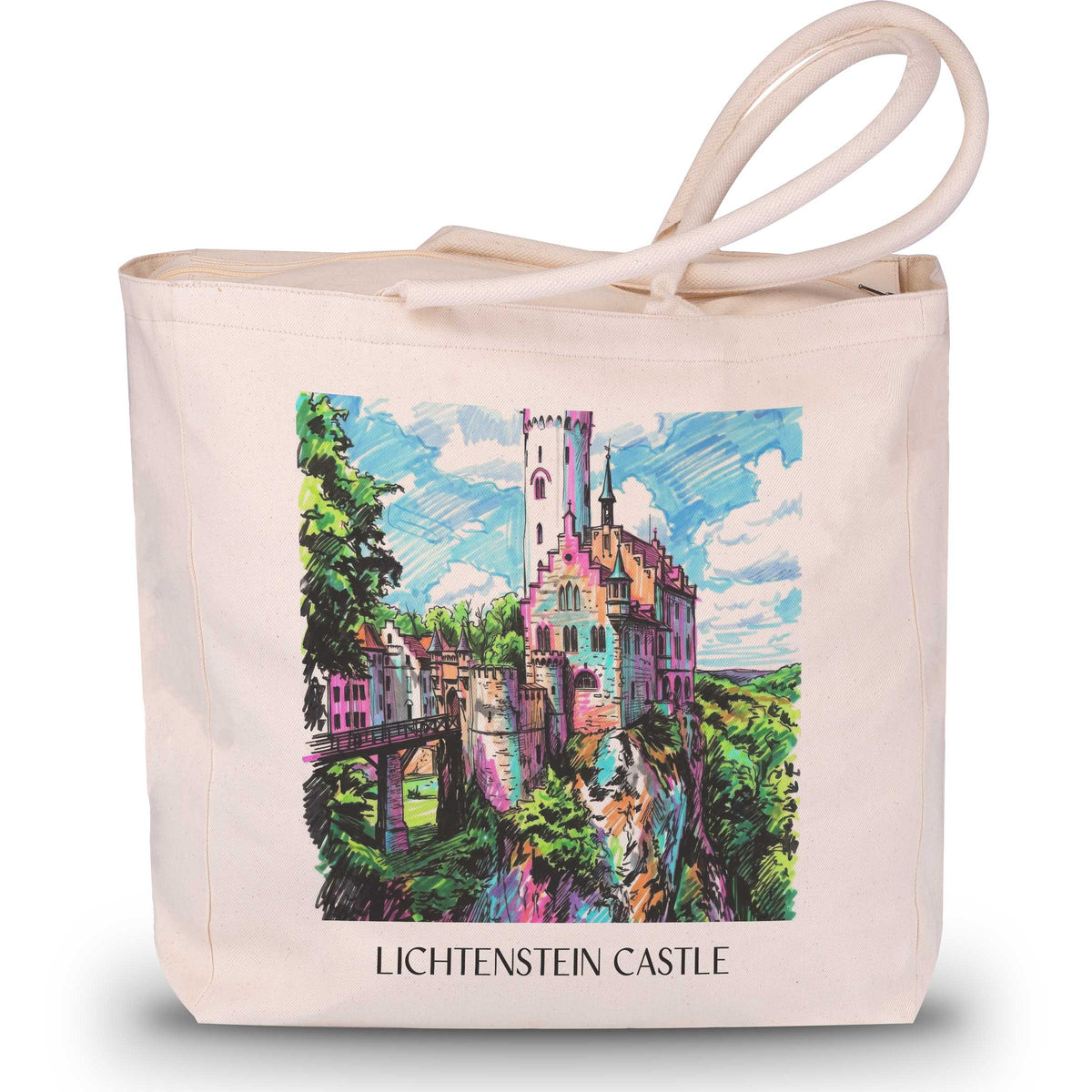 Schloss Lichtenstein Shopping Tasche - Reutlingen - Deutschland Tote Bag - Einkaufstasche im Tag Graffiti Stil - favplace