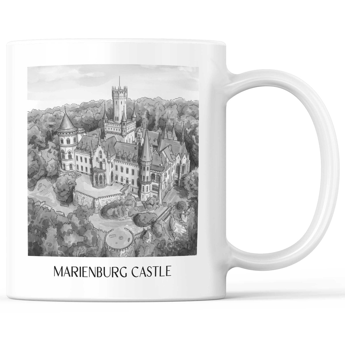 Schloss Marienburg Kaffeebecher - Pattensen - Deutschland Becher - Kaffeetasse im Aquarell Schwarz-Weiß Stil - favplace