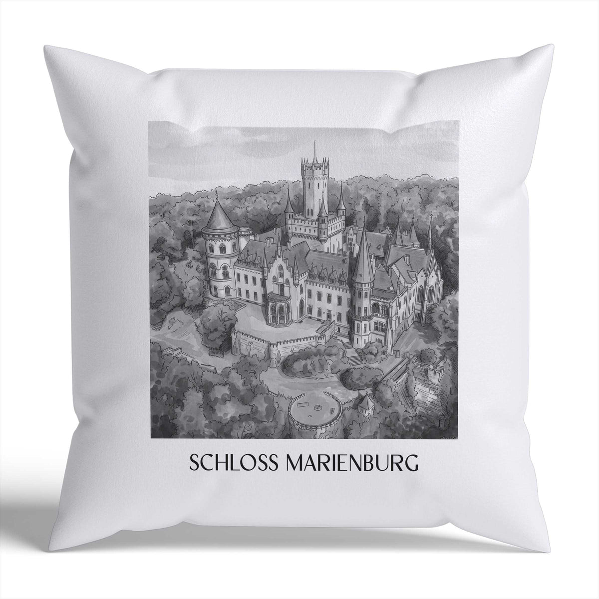 schloss-marienburg-pattensen-deutschland-kissenbezug-aquarell-schwarz-weiss