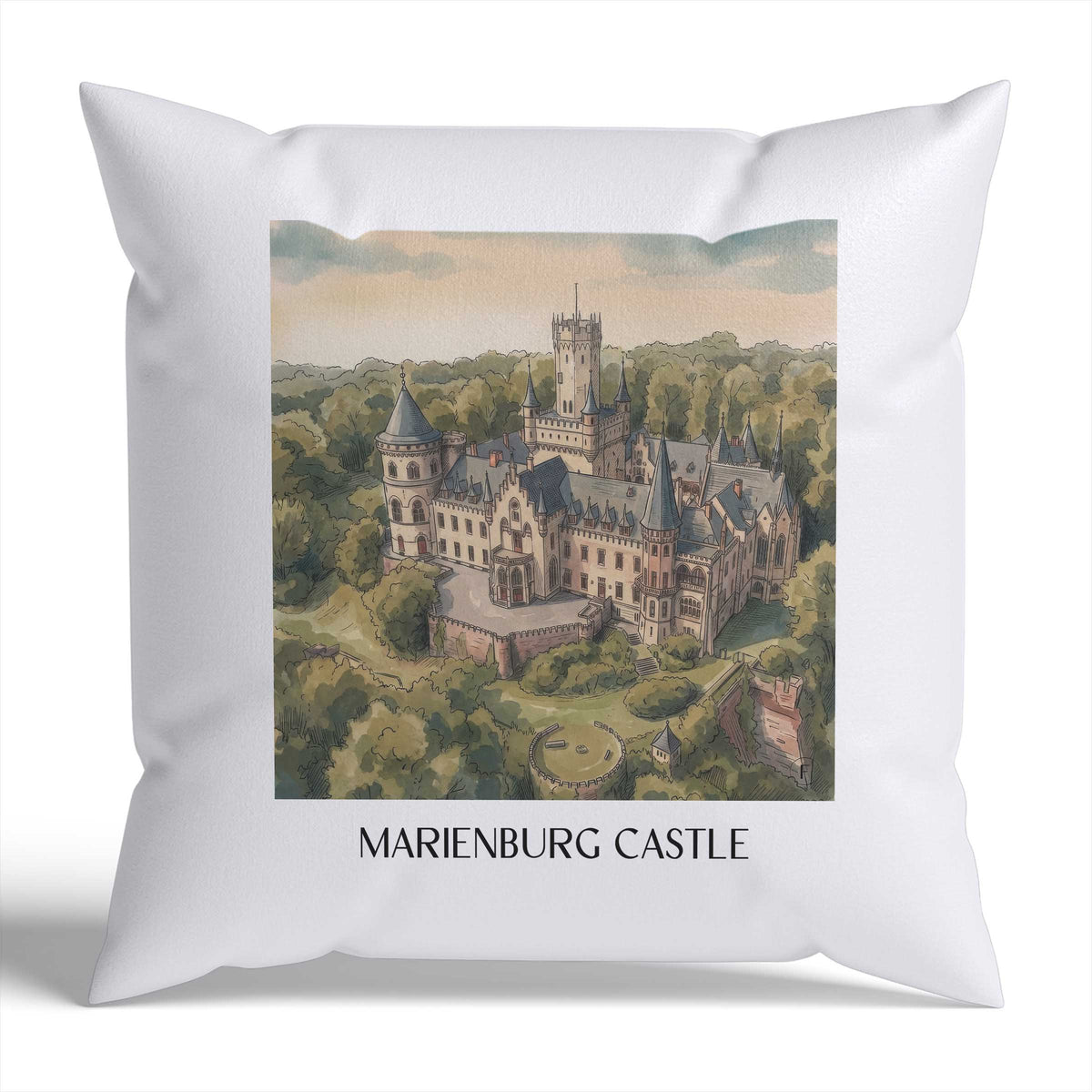 Schloss Marienburg Kissenhülle - Zierkissen Bezug - Pattensen - Deutschland Kissen bzw. Kissenbezug im Aquarell Stil - favplace