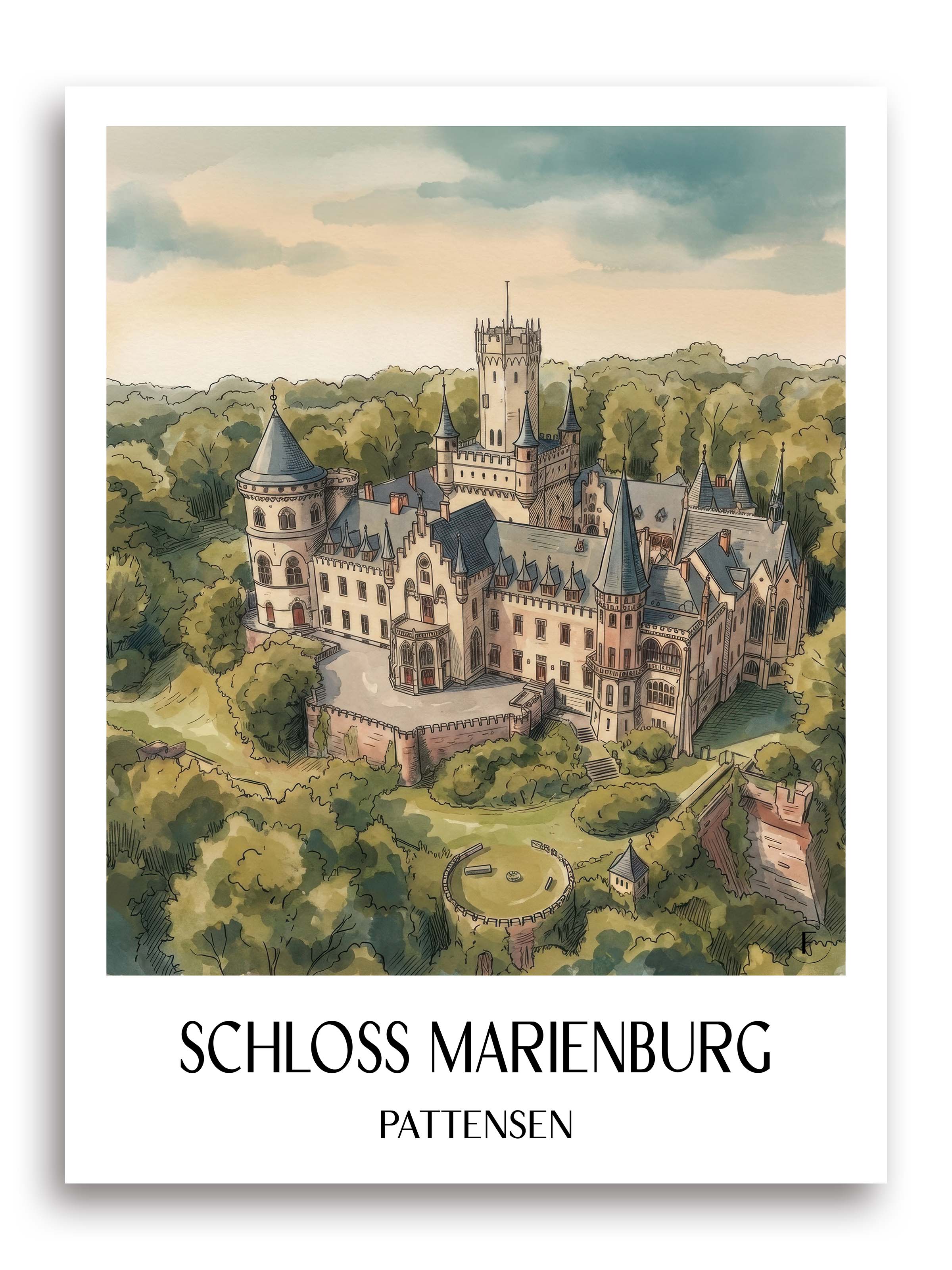 schloss-marienburg-pattensen-deutschland-poster-aquarell