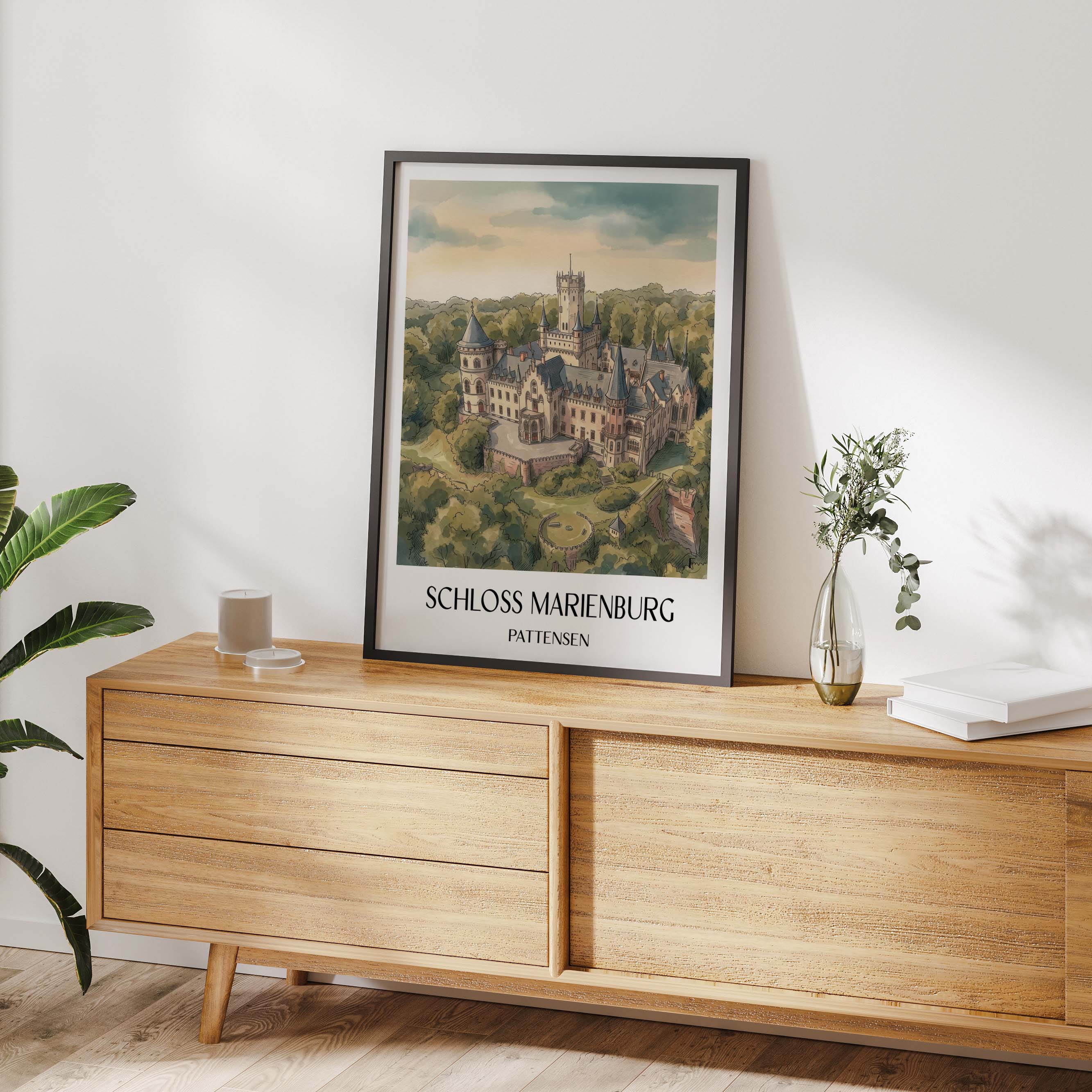 schloss-marienburg-pattensen-deutschland-poster-aquarell