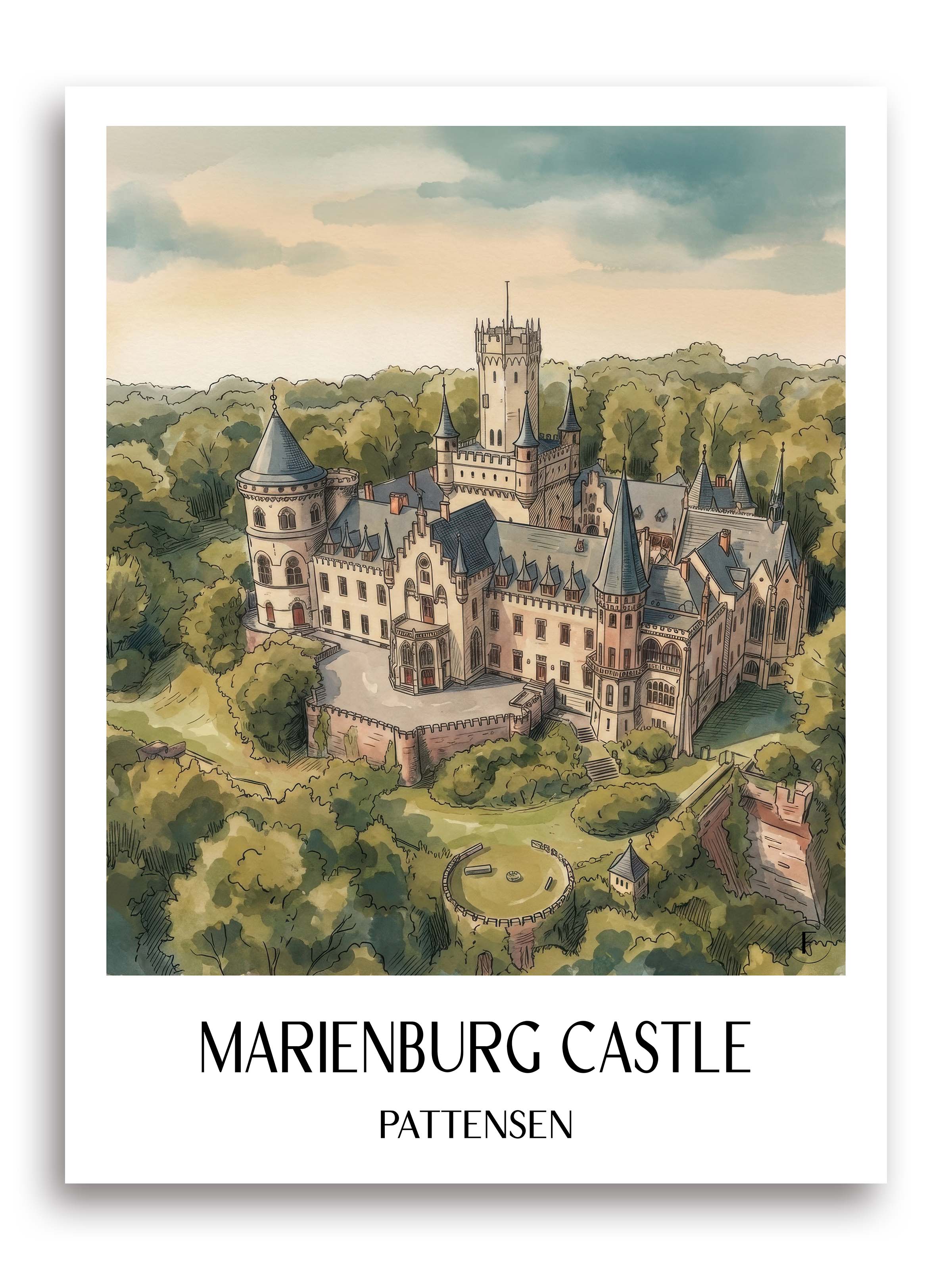 Schloss Marienburg Poster - Pattensen - Deutschland Kunstdruck - Aquarell von A4 bis A1 - favplace