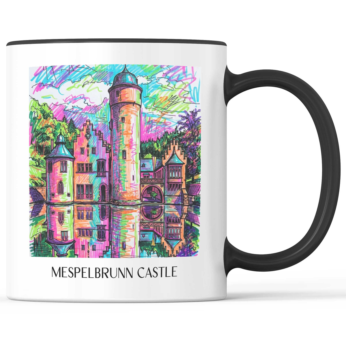 Schloss Mespelbrunn Kaffeebecher - Spessart - Deutschland Becher - Kaffeetasse im Tag Graffiti Stil - favplace