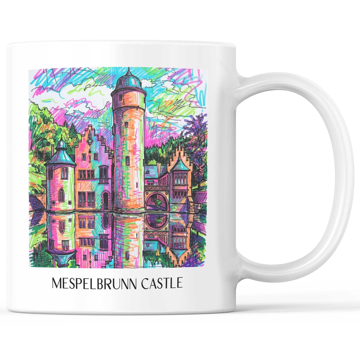 Schloss Mespelbrunn Kaffeebecher - Spessart - Deutschland Becher - Kaffeetasse im Tag Graffiti Stil - favplace