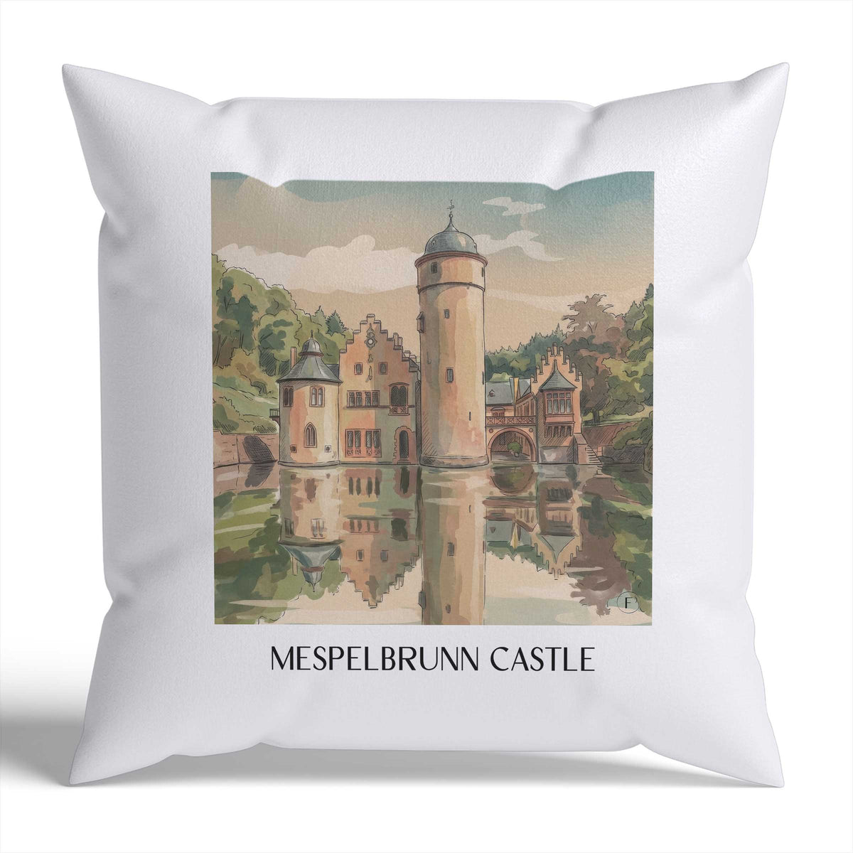 Schloss Mespelbrunn Kissenhülle - Zierkissen Bezug - Spessart - Deutschland Kissen bzw. Kissenbezug im Aquarell Stil - favplace