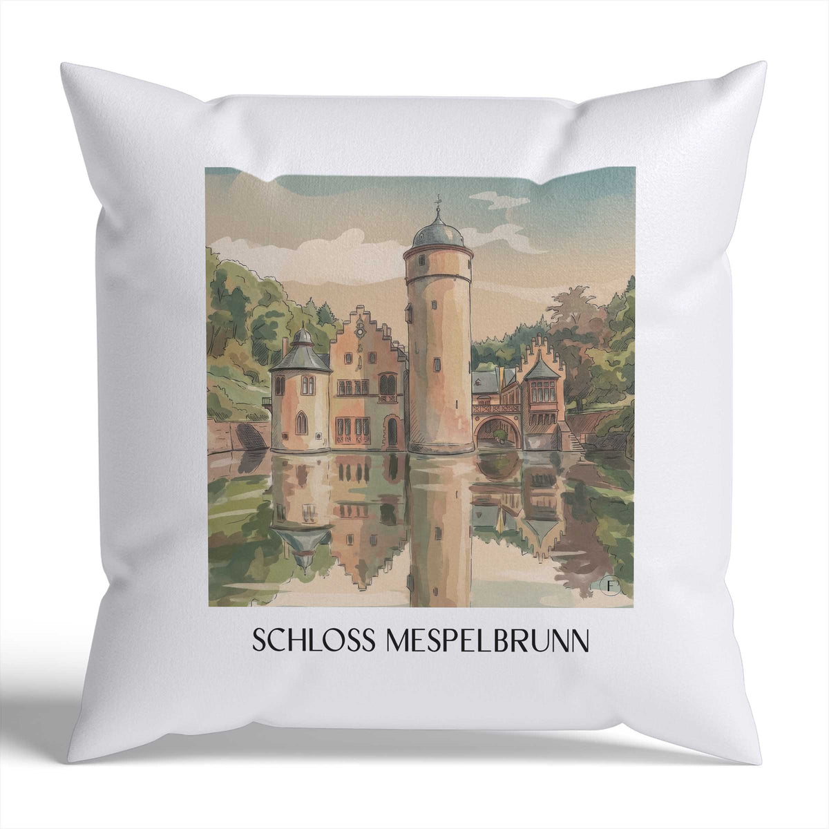 schloss-mespelbrunn-spessart-deutschland-kissenbezug-aquarell