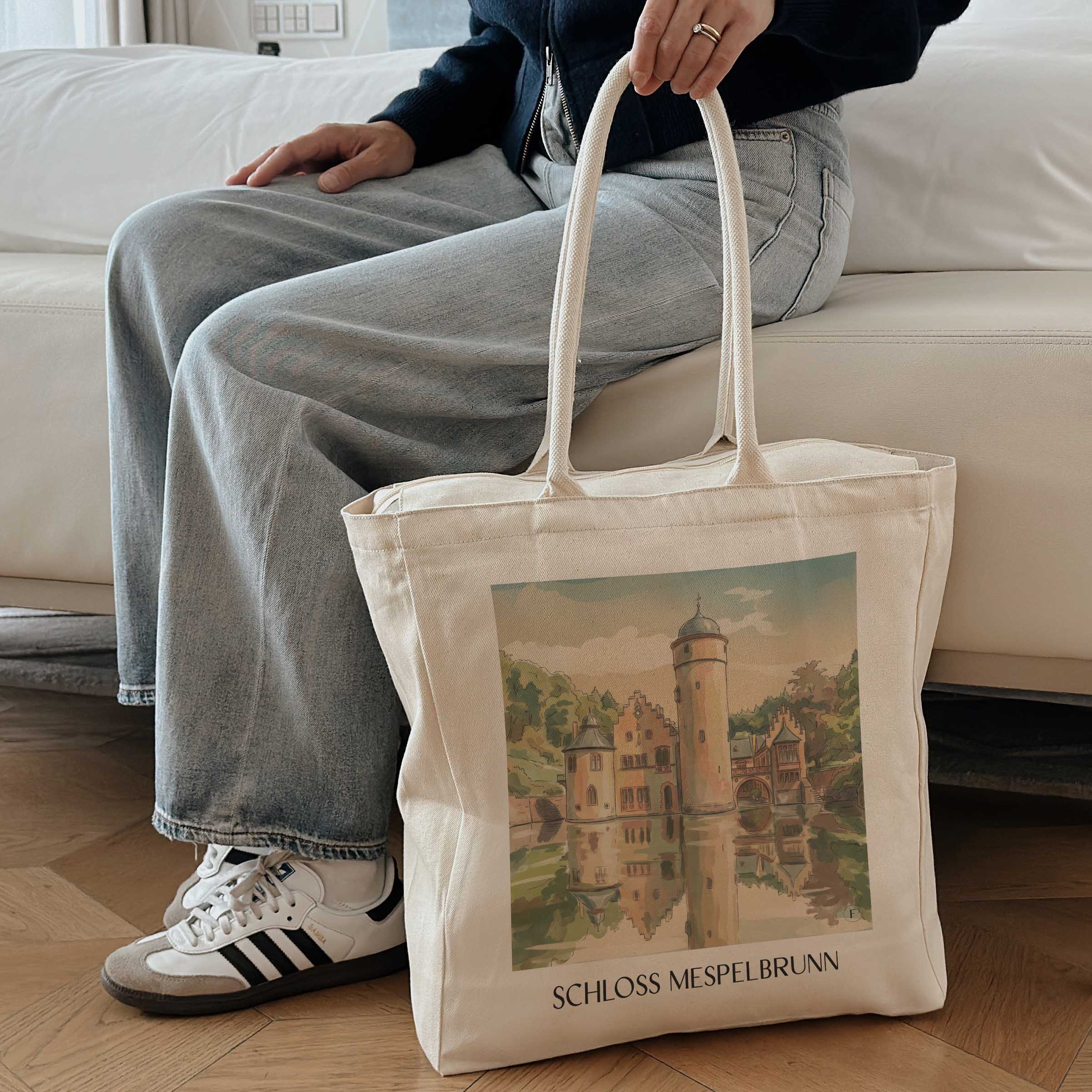 schloss-mespelbrunn-spessart-deutschland-einkaufstasche-aquarell