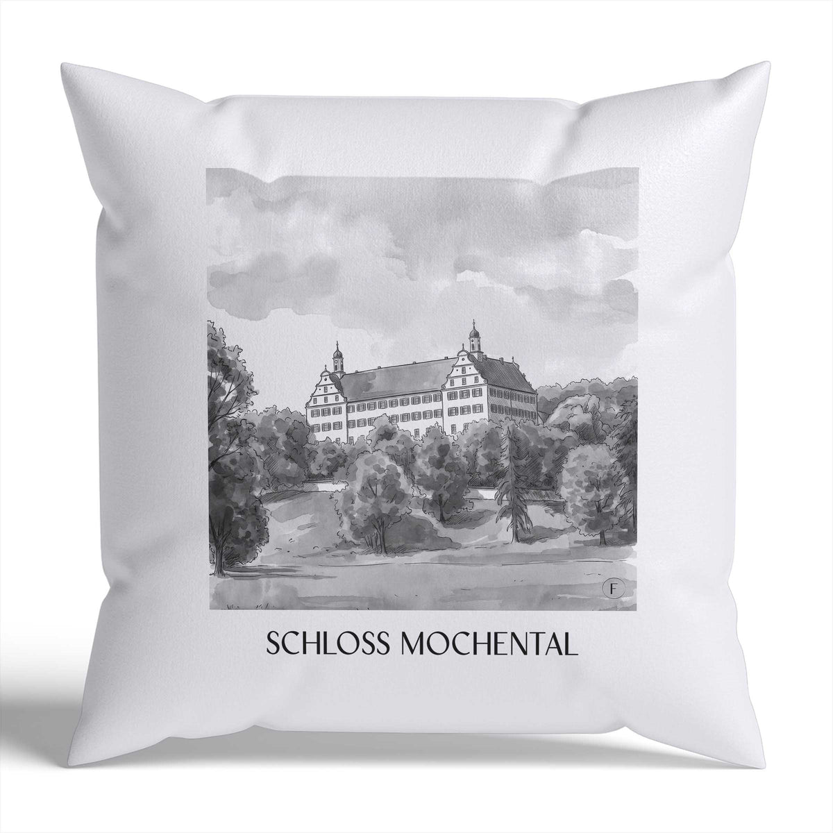schloss-mochental-schwäbische-alb-deutschland-kissenbezug-aquarell-schwarz-weiss