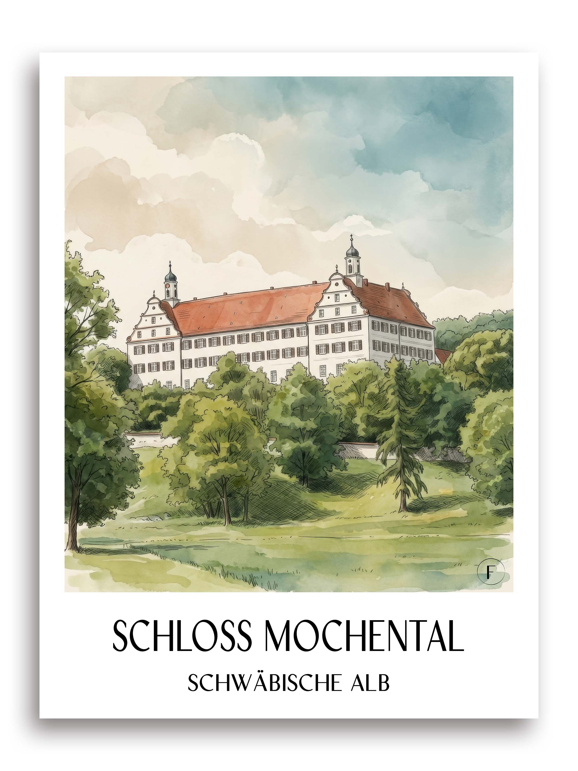 schloss-mochental-schwäbische-alb-deutschland-poster-aquarell
