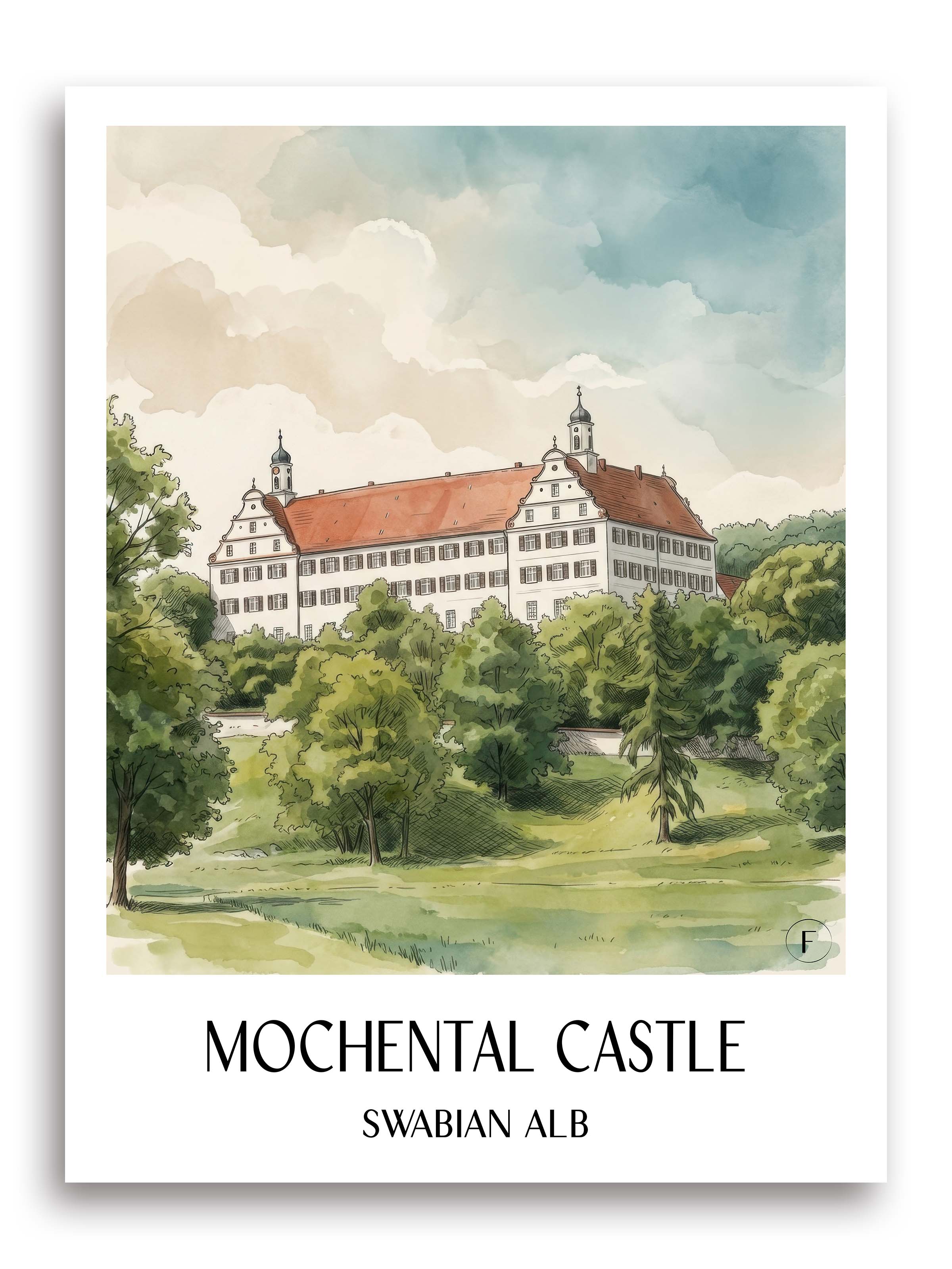 Schloss Mochental Poster - Schwäbische Alb - Deutschland Kunstdruck - Aquarell von A4 bis A1 - favplace