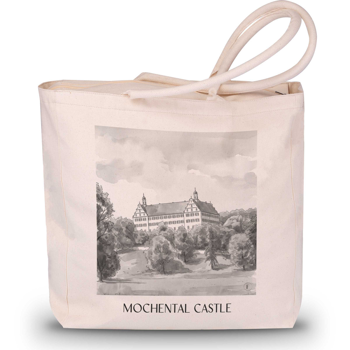 Schloss Mochental Shopping Tasche - Schwäbische Alb - Deutschland Tote Bag - Einkaufstasche im Aquarell Schwarz-Weiß Stil - favplace