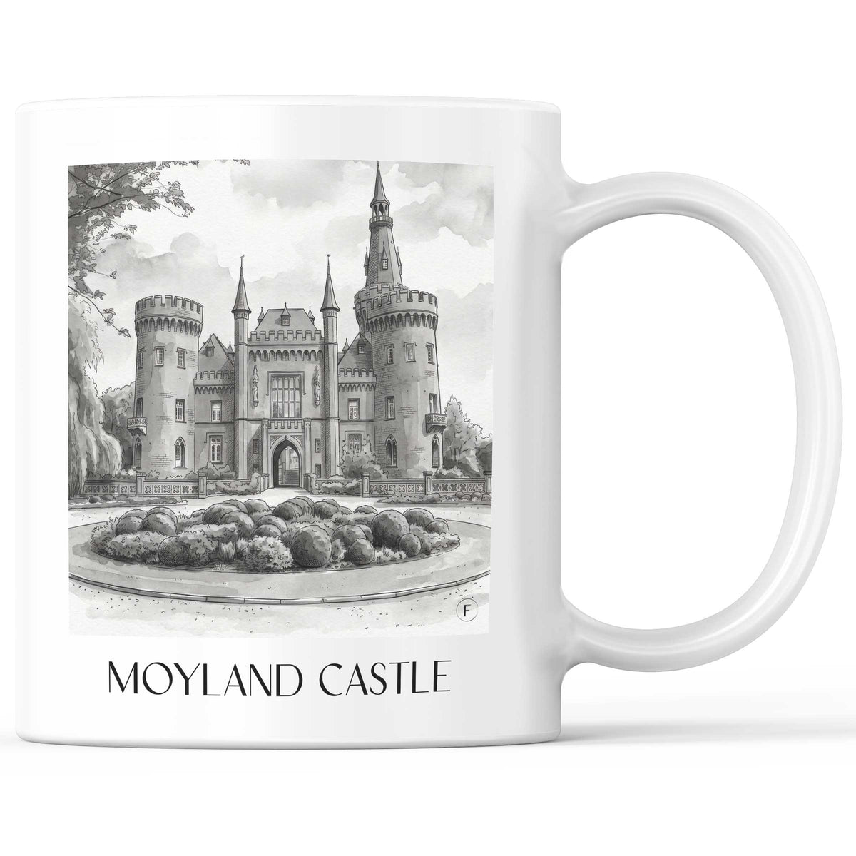 Schloss Moyland Kaffeebecher - Niederrhein - Deutschland Becher - Kaffeetasse im Aquarell Schwarz-Weiß Stil - favplace