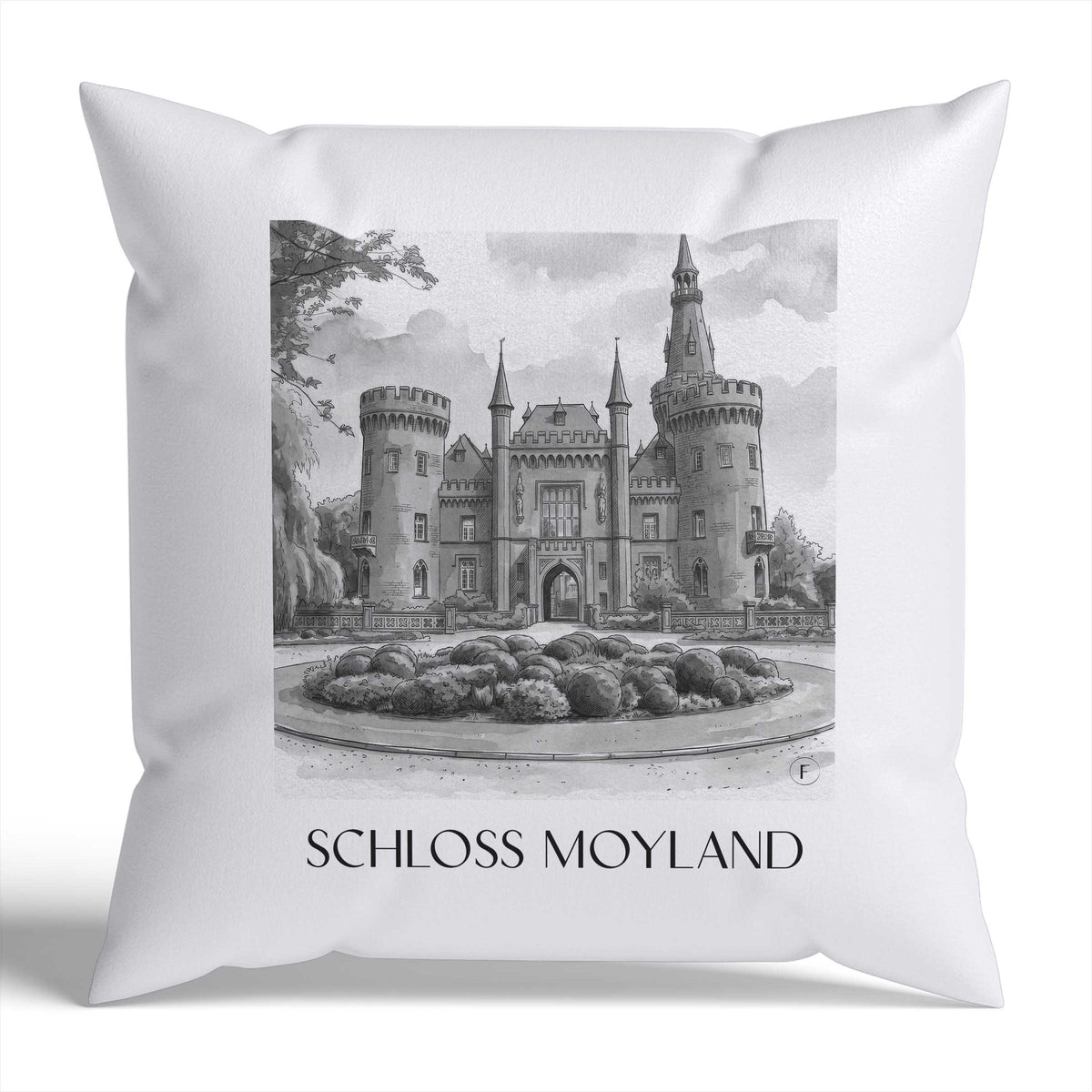 schloss-moyland-niederrhein-deutschland-kissenbezug-aquarell-schwarz-weiss