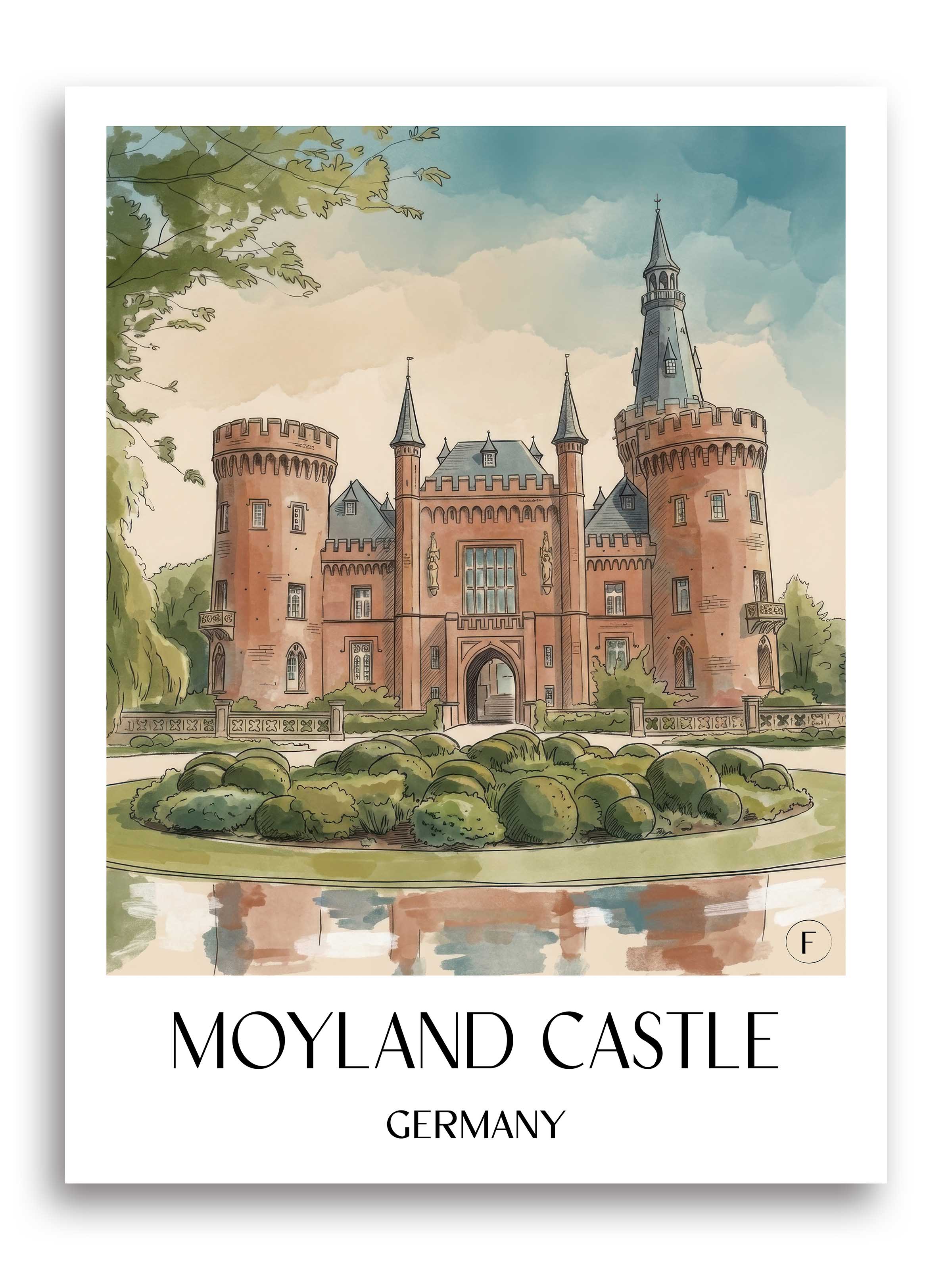Schloss Moyland Poster - Niederrhein - Deutschland Kunstdruck - Aquarell von A4 bis A1 - favplace