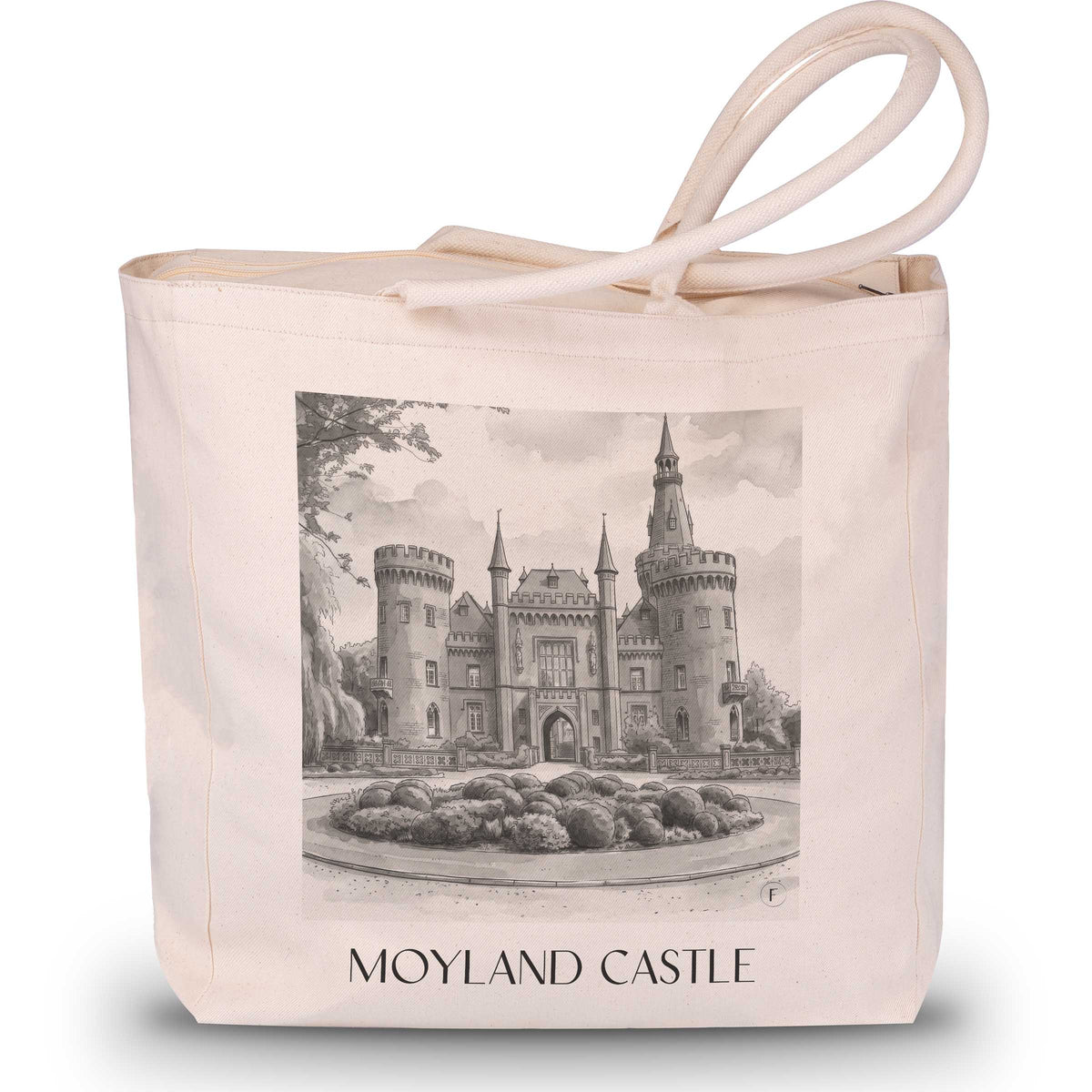 Schloss Moyland Shopping Tasche - Niederrhein - Deutschland Tote Bag - Einkaufstasche im Aquarell Schwarz-Weiß Stil - favplace
