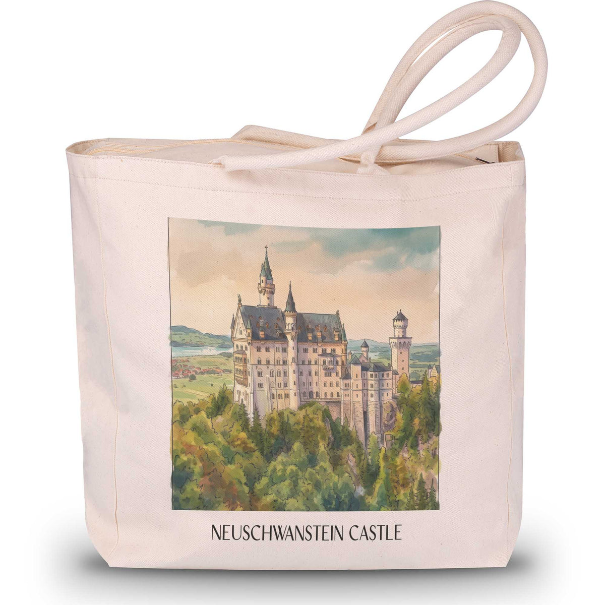 Schloss Neuschwanstein Shopping Tasche - Ostallgäu - Deutschland Tote Bag - Einkaufstasche im Aquarell Stil - favplace