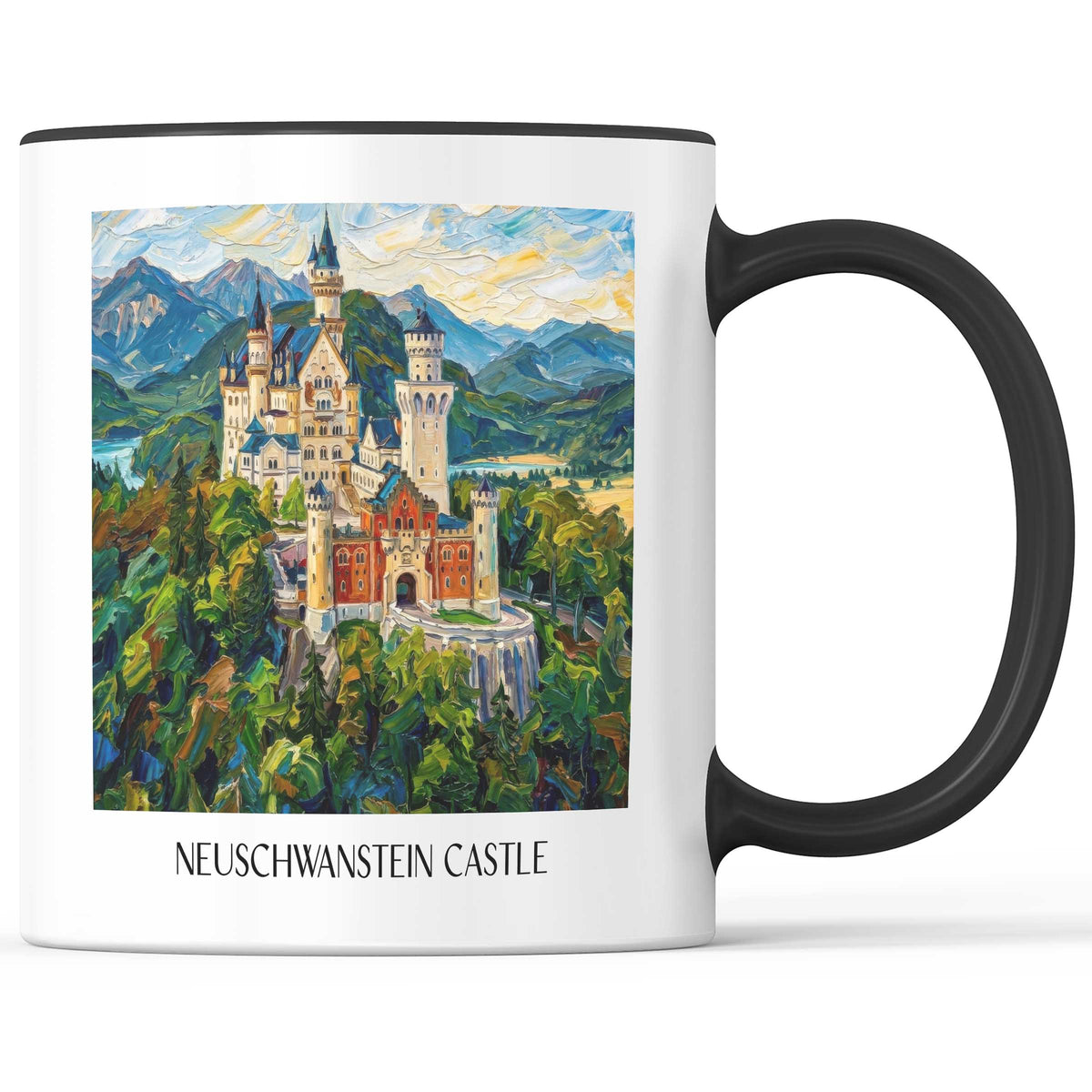 Schloss Neuschwanstein (im Winter) Kaffeebecher - Ostallgäu - Deutschland Becher - Kaffeetasse im Ölgemälde Stil - favplace