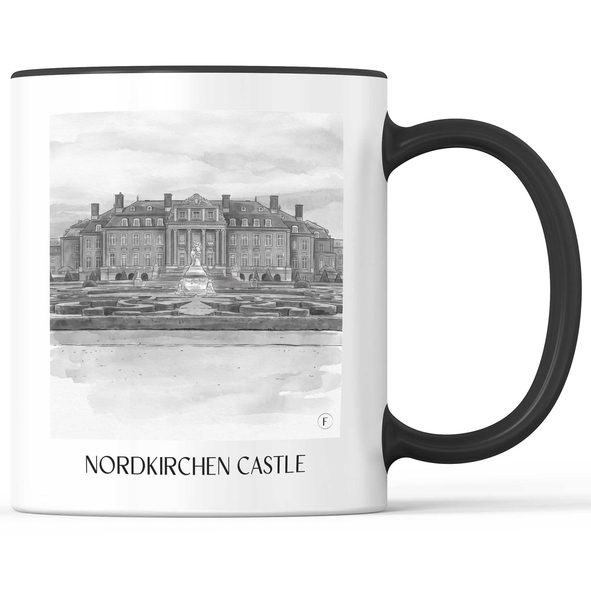 Schloss Nordkirchen Kaffeebecher - Münsterland - Deutschland Becher - Kaffeetasse im Aquarell Schwarz-Weiß Stil - favplace