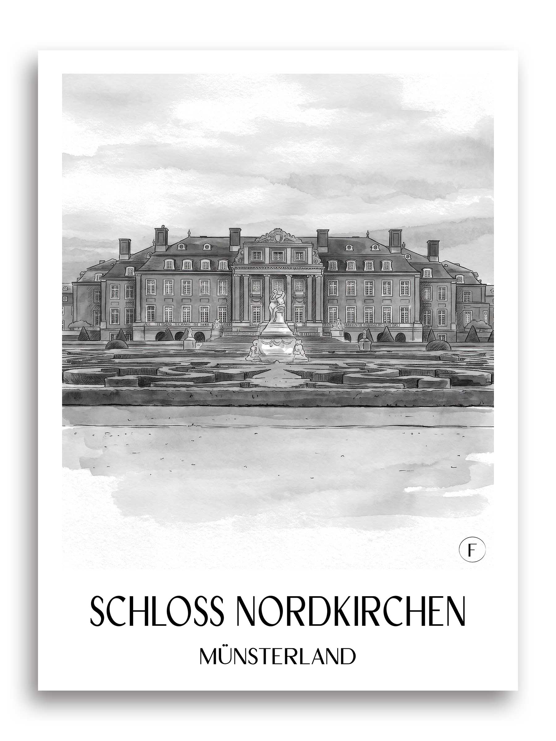 schloss-nordkirchen-münsterland-deutschland-poster-aquarell-schwarz-weiss