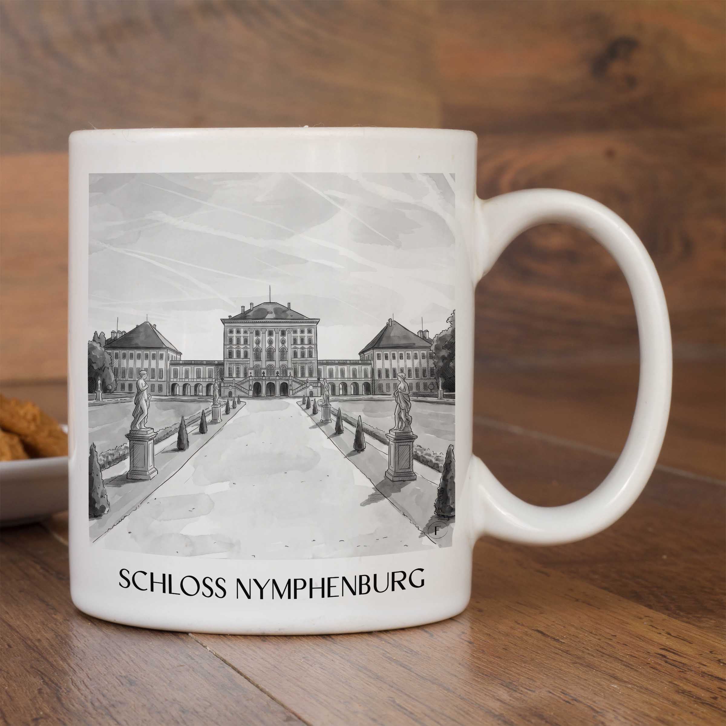 schloss-nymphenburg-münchen-deutschland-kaffeebecher-aquarell-schwarz-weiss