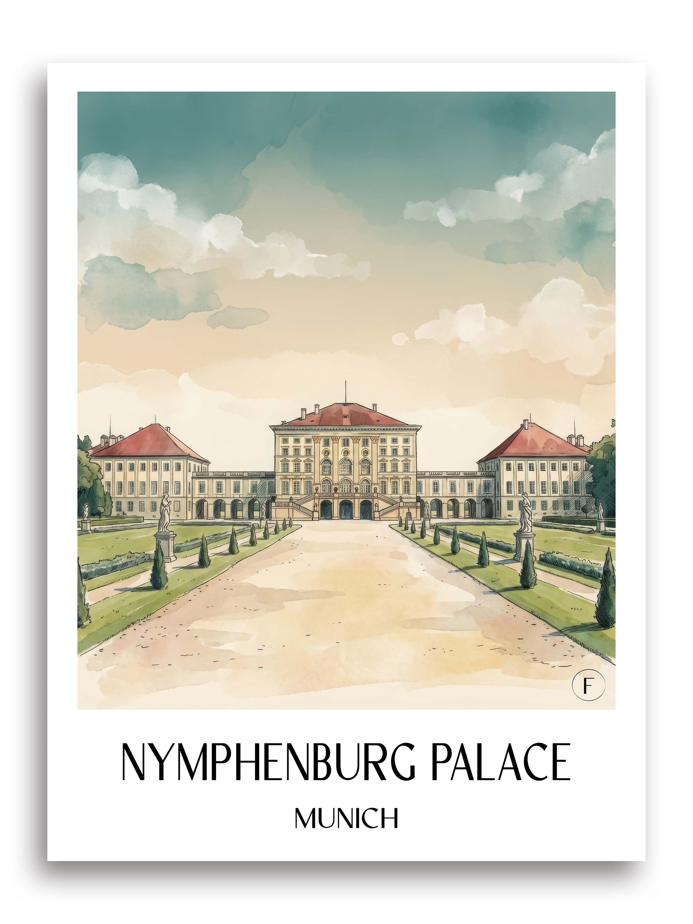Schloss Nymphenburg Poster - München - Deutschland Kunstdruck - Aquarell von A4 bis A1 - favplace