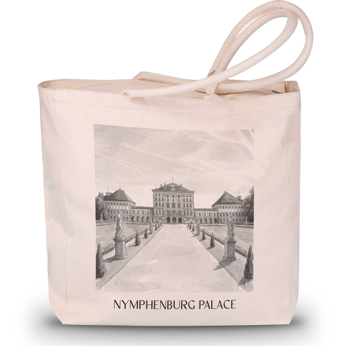 Schloss Nymphenburg Shopping Tasche - München - Deutschland Tote Bag - Einkaufstasche im Aquarell Schwarz-Weiß Stil - favplace