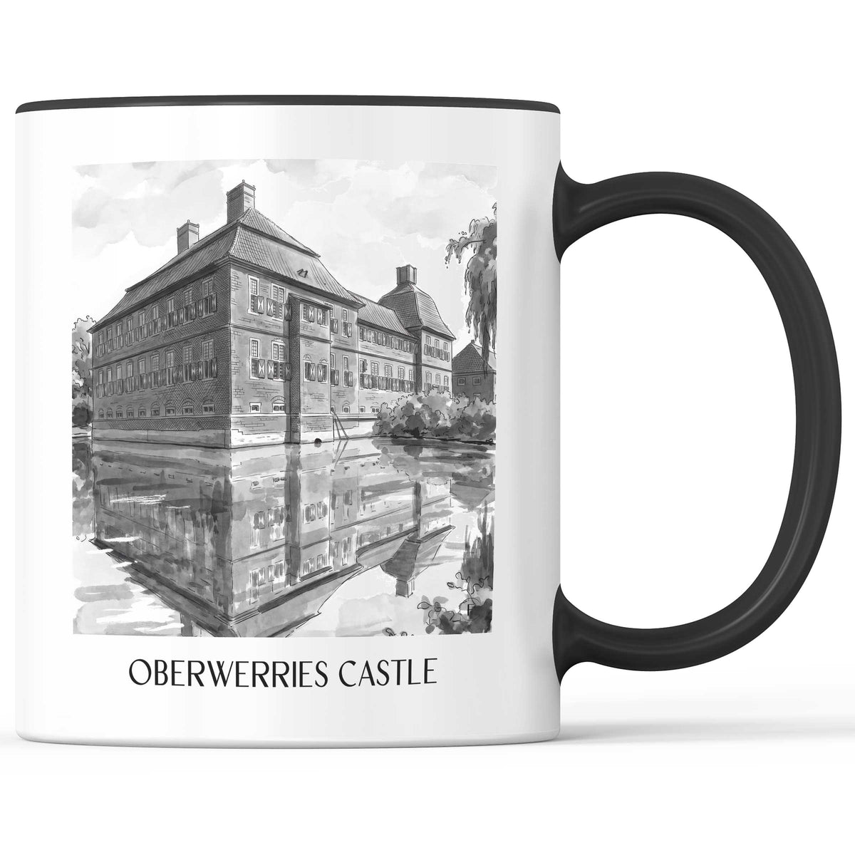 Schloss Oberwerries Kaffeebecher - Hamm - Deutschland Becher - Kaffeetasse im Aquarell Schwarz-Weiß Stil - favplace