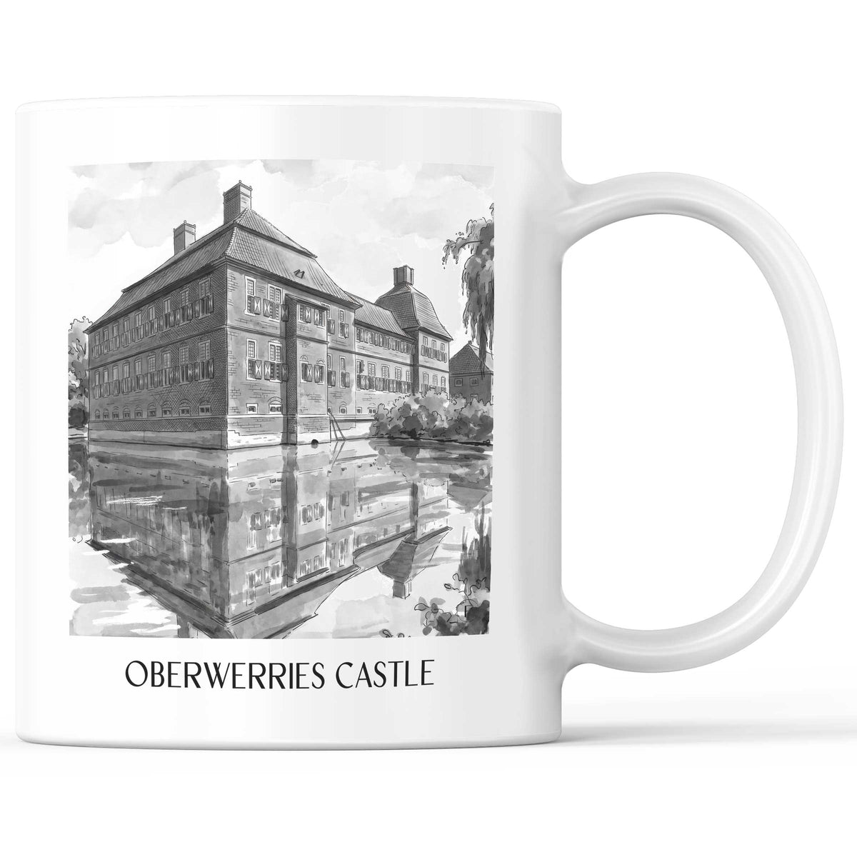 Schloss Oberwerries Kaffeebecher - Hamm - Deutschland Becher - Kaffeetasse im Aquarell Schwarz-Weiß Stil - favplace