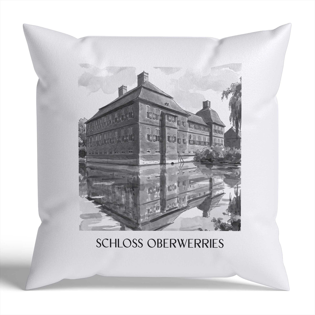 schloss-oberwerries-hamm-deutschland-kissenbezug-aquarell-schwarz-weiss