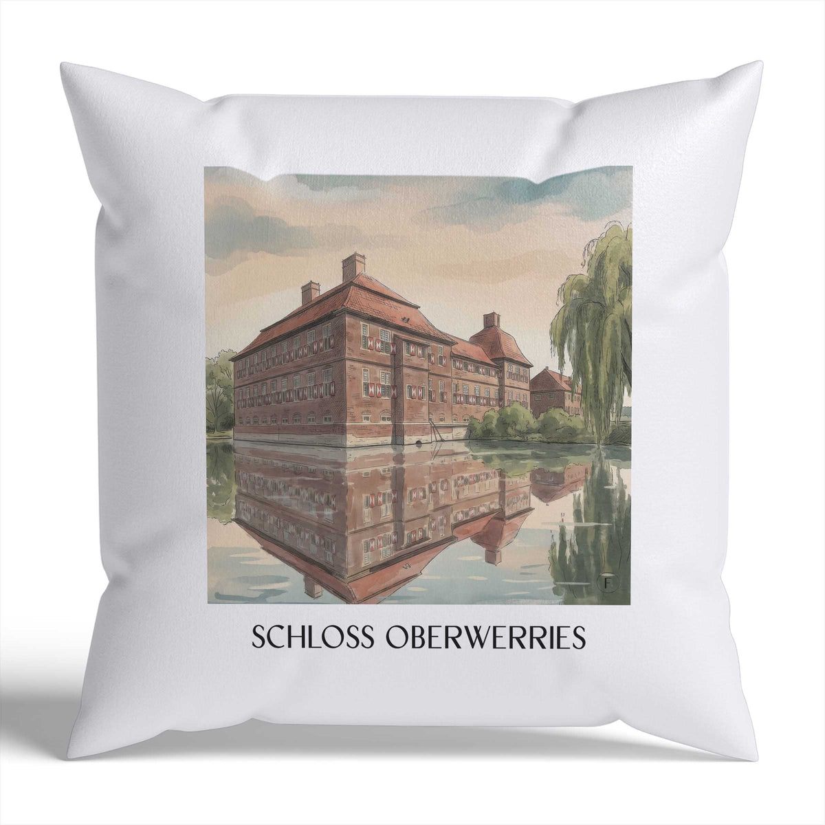 schloss-oberwerries-hamm-deutschland-kissenbezug-aquarell