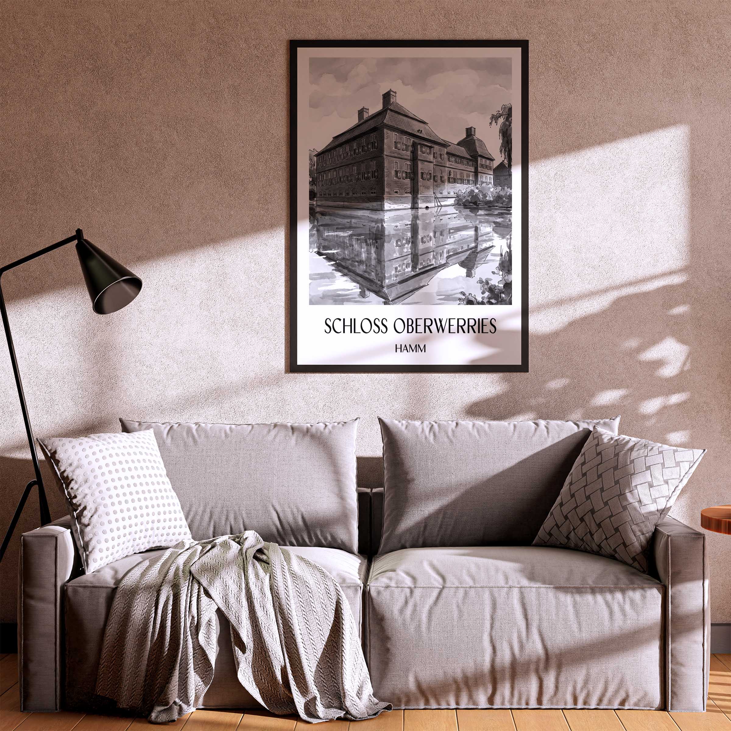 schloss-oberwerries-hamm-deutschland-poster-aquarell-schwarz-weiss