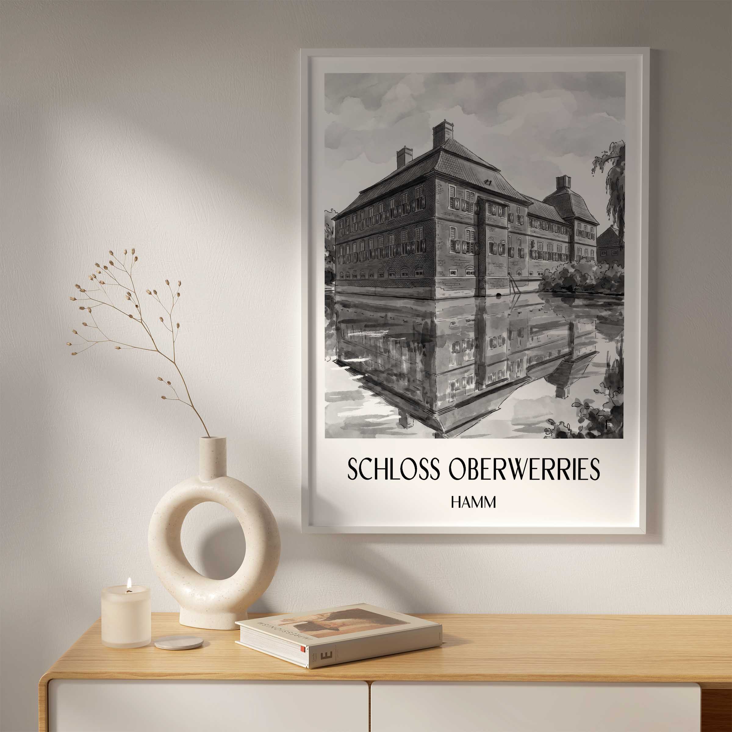 schloss-oberwerries-hamm-deutschland-poster-aquarell-schwarz-weiss