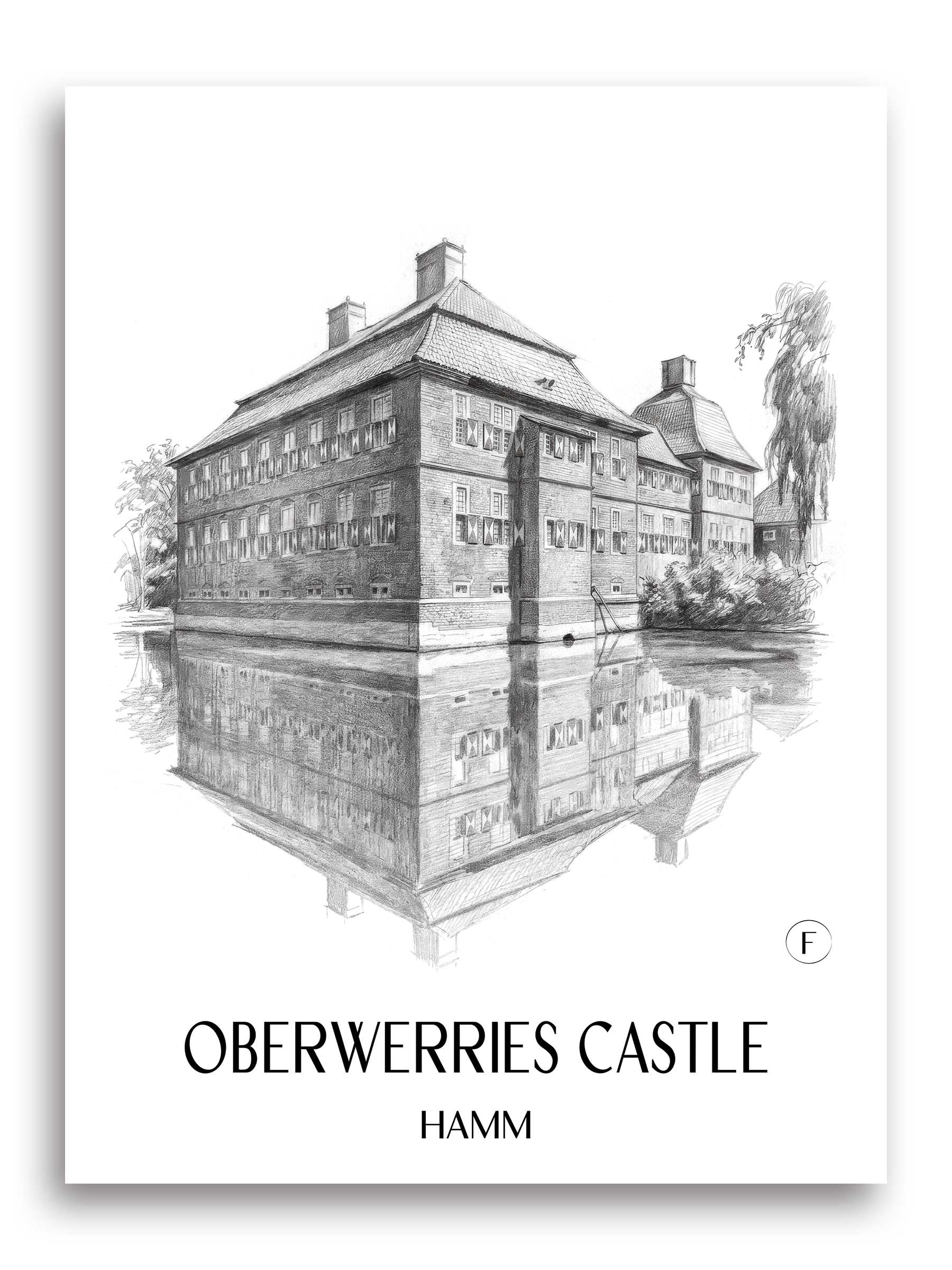 Schloss Oberwerries Poster - Hamm - Deutschland Kunstdruck - Zeichnung von A4 bis A1