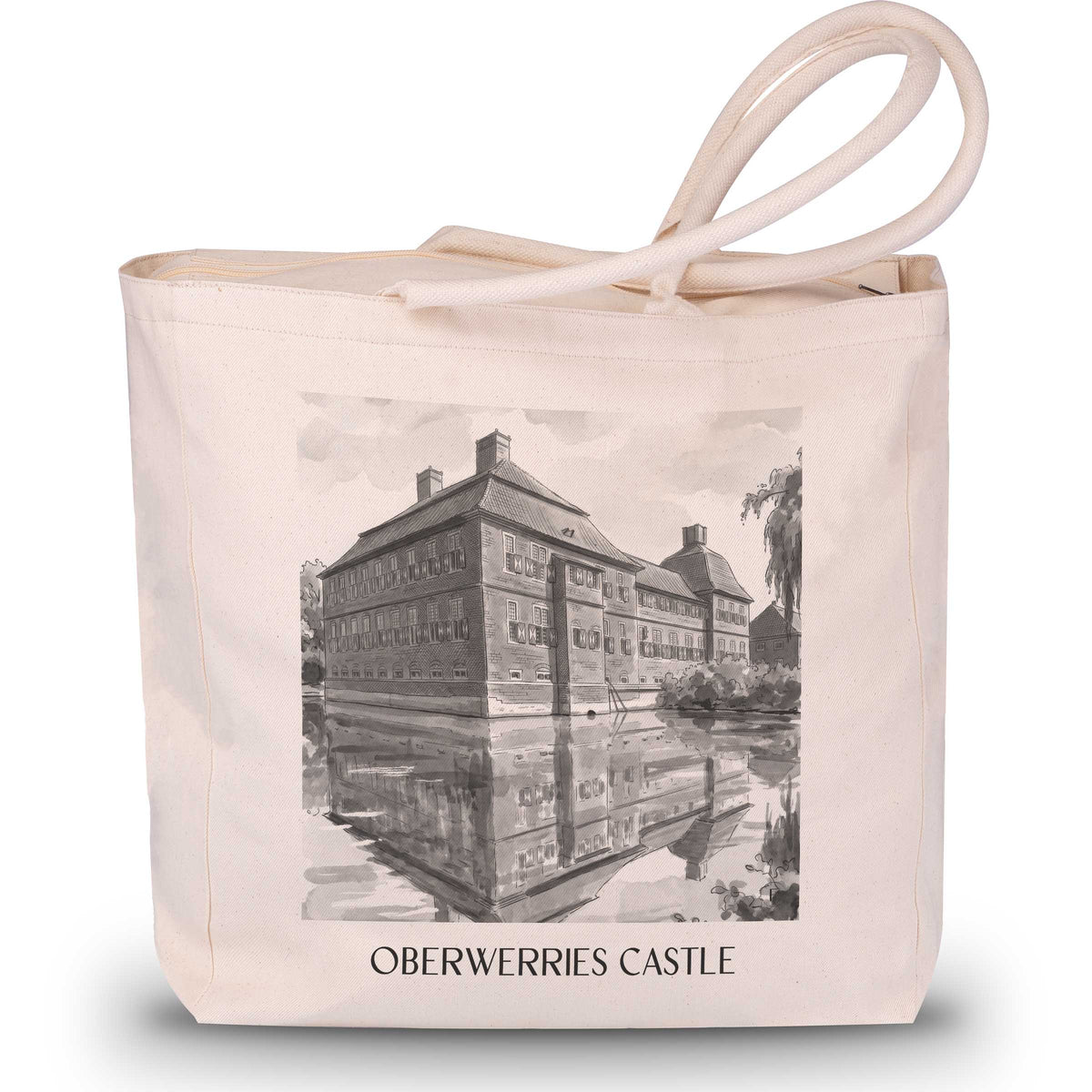 Schloss Oberwerries Shopping Tasche - Hamm - Deutschland Tote Bag - Einkaufstasche im Aquarell Schwarz-Weiß Stil - favplace