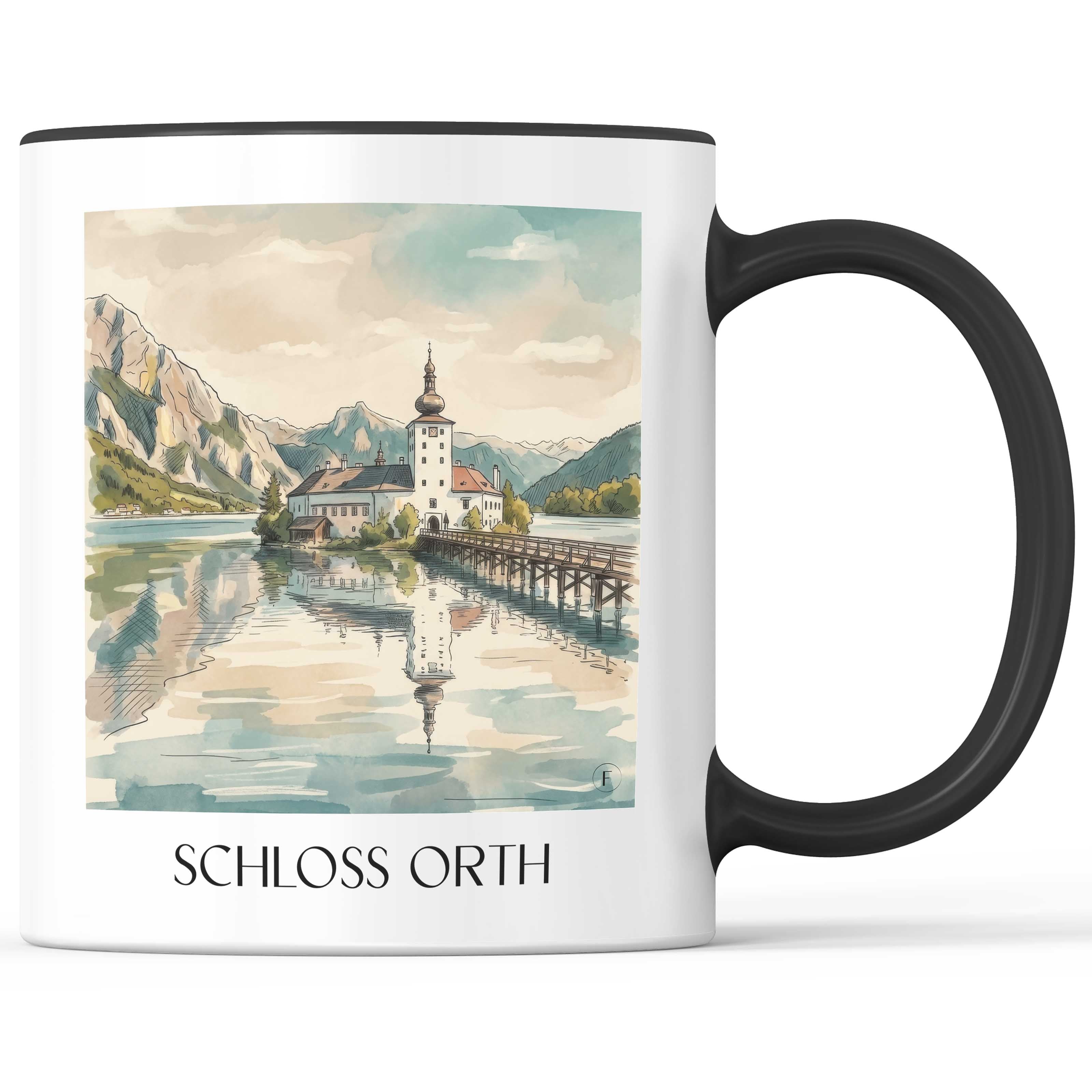 schloss-orth-gmunden-österreich-kaffeebecher-aquarell