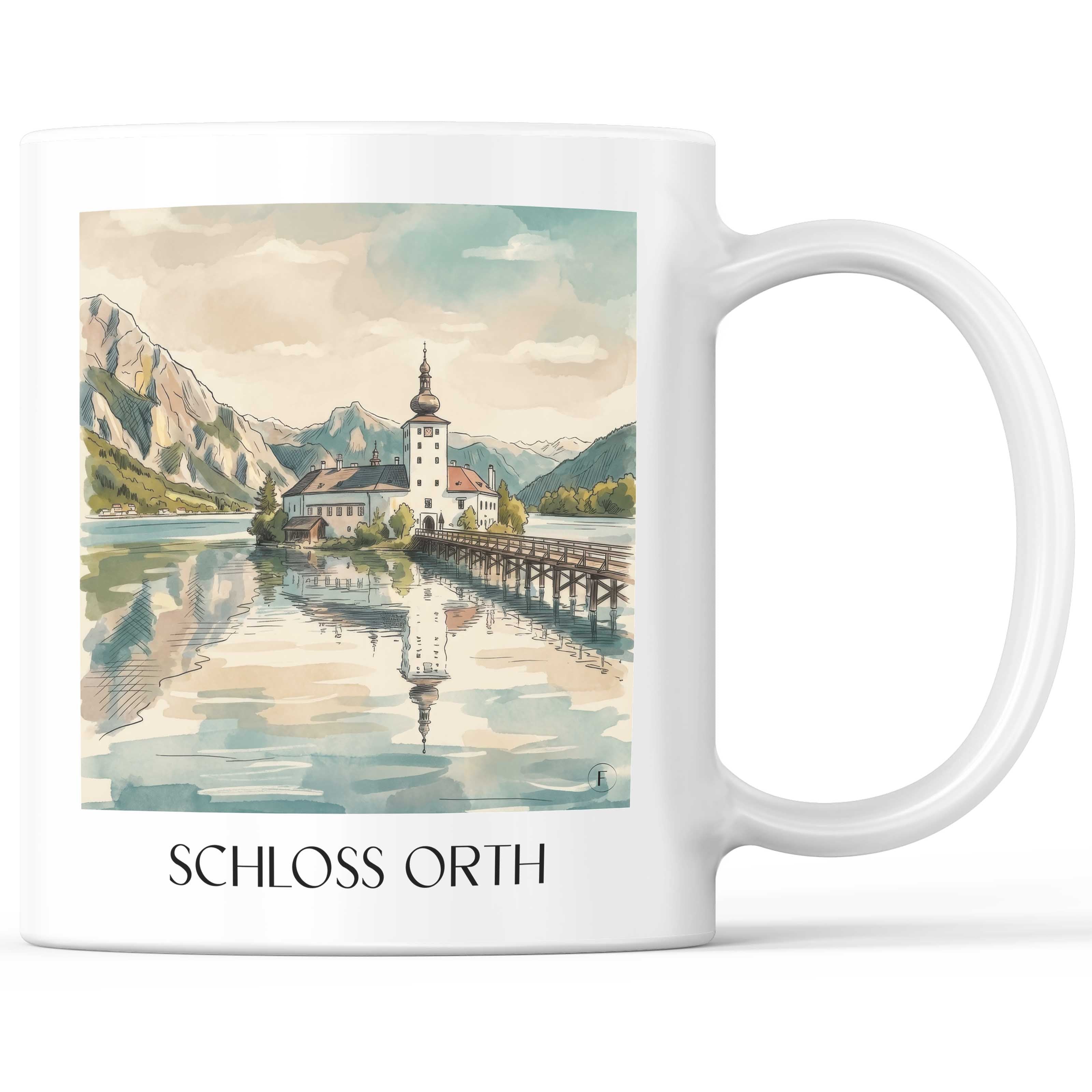 schloss-orth-gmunden-österreich-kaffeebecher-aquarell