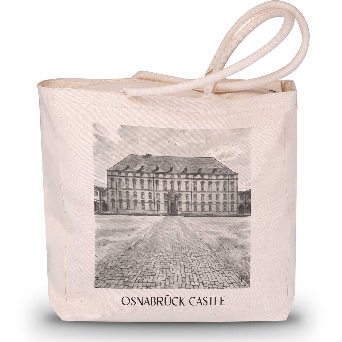 Schloss Osnabrück Shopping Tasche - Niedersachsen - Deutschland Tote Bag - Einkaufstasche im Aquarell Schwarz-Weiß Stil - favplace