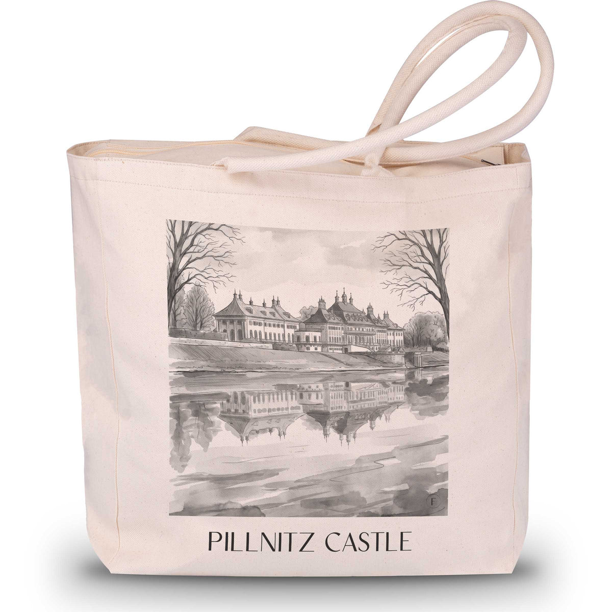 Schloss Pilnitz Shopping Tasche - Dresden - Deutschland Tote Bag - Einkaufstasche im Aquarell Schwarz-Weiß Stil - favplace