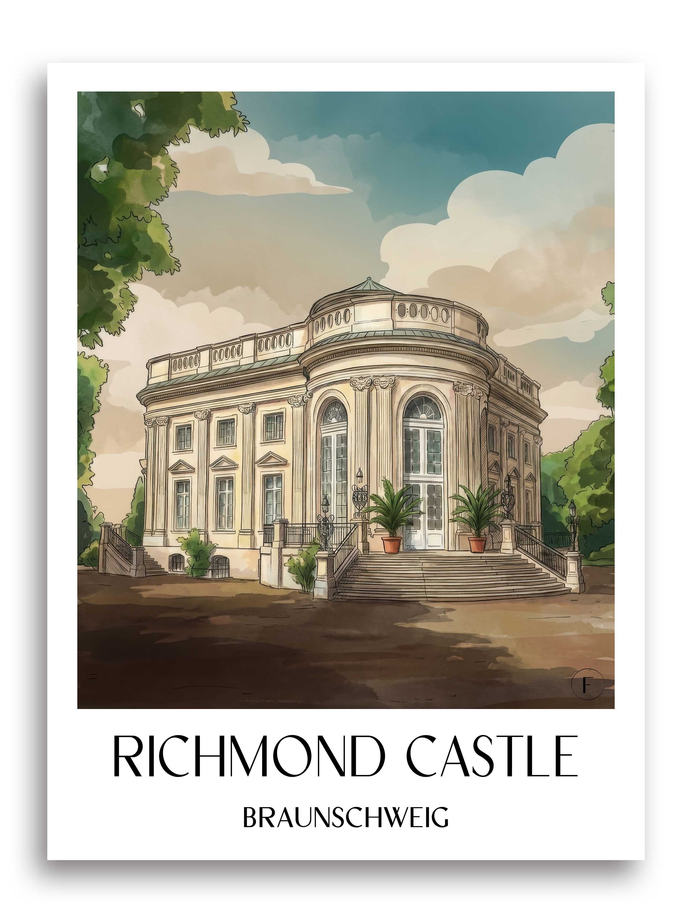 Schloss Richmond Poster - Braunschweig - Deutschland Kunstdruck - Aquarell von A4 bis A1 - favplace