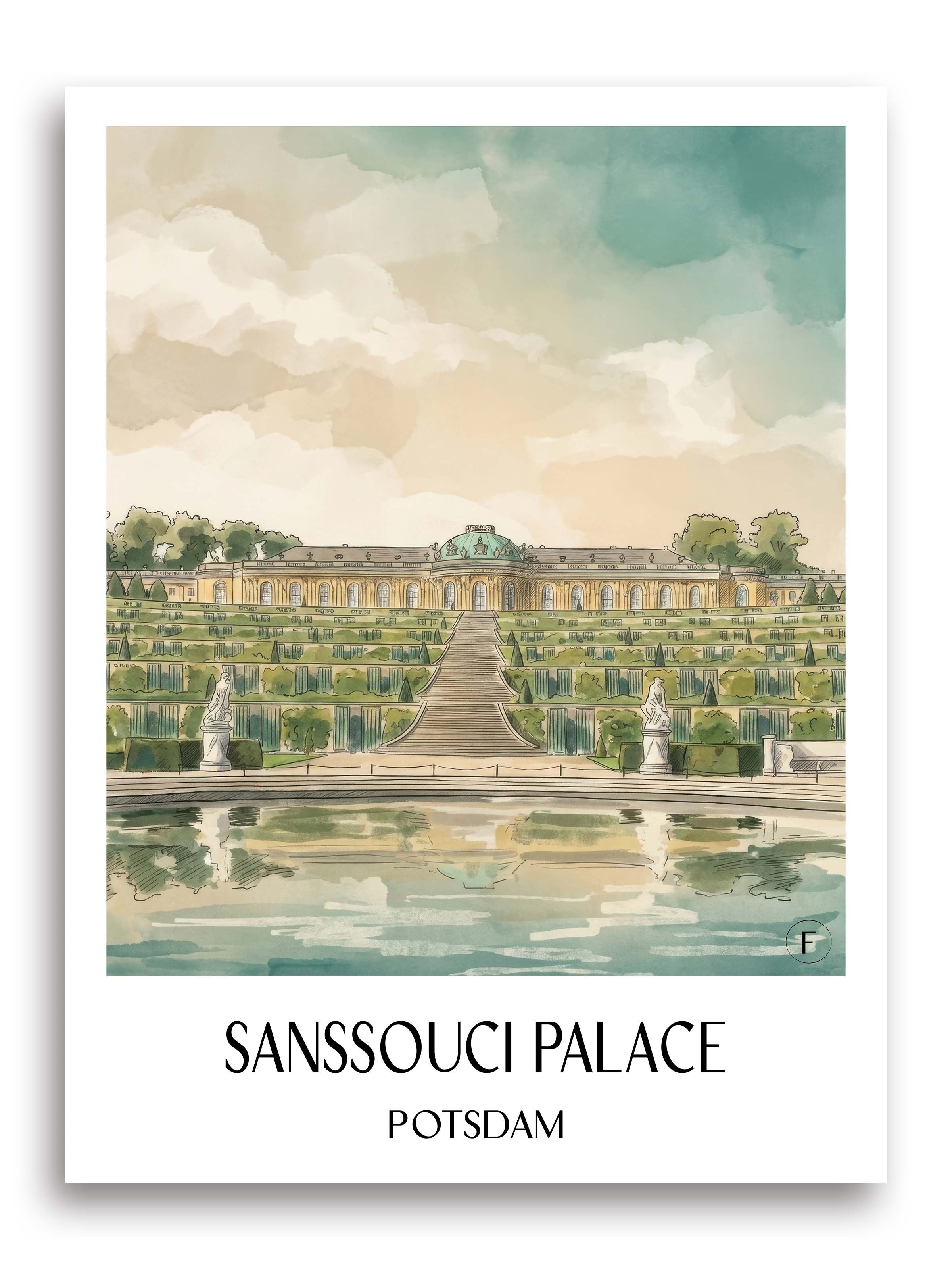 Schloss Sanssouci Poster - Potsdam - Deutschland Kunstdruck - Aquarell von A4 bis A1 - favplace