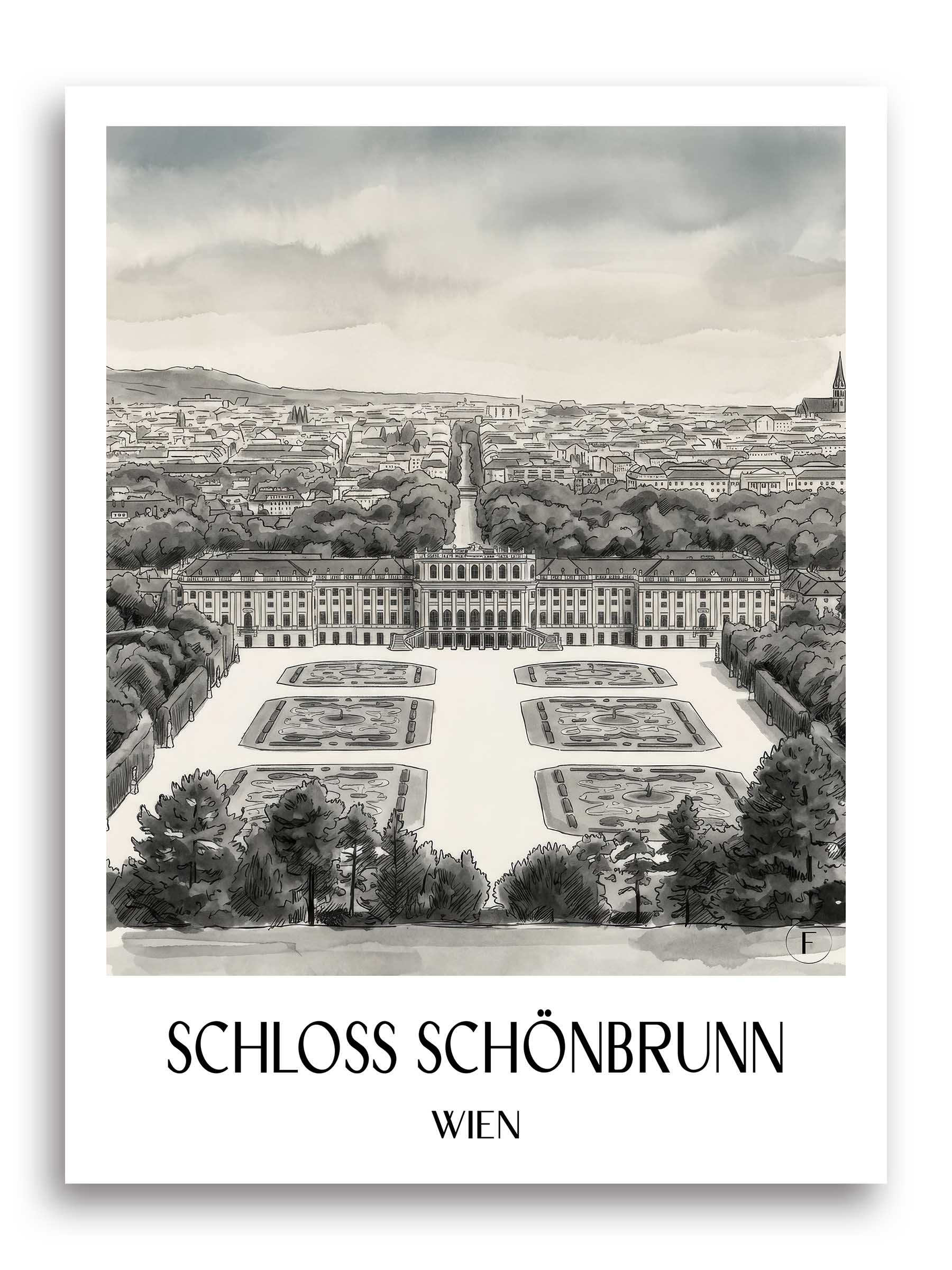 schloss-schönbrunn-wien-österreich-poster-aquarell-schwarz-weiss