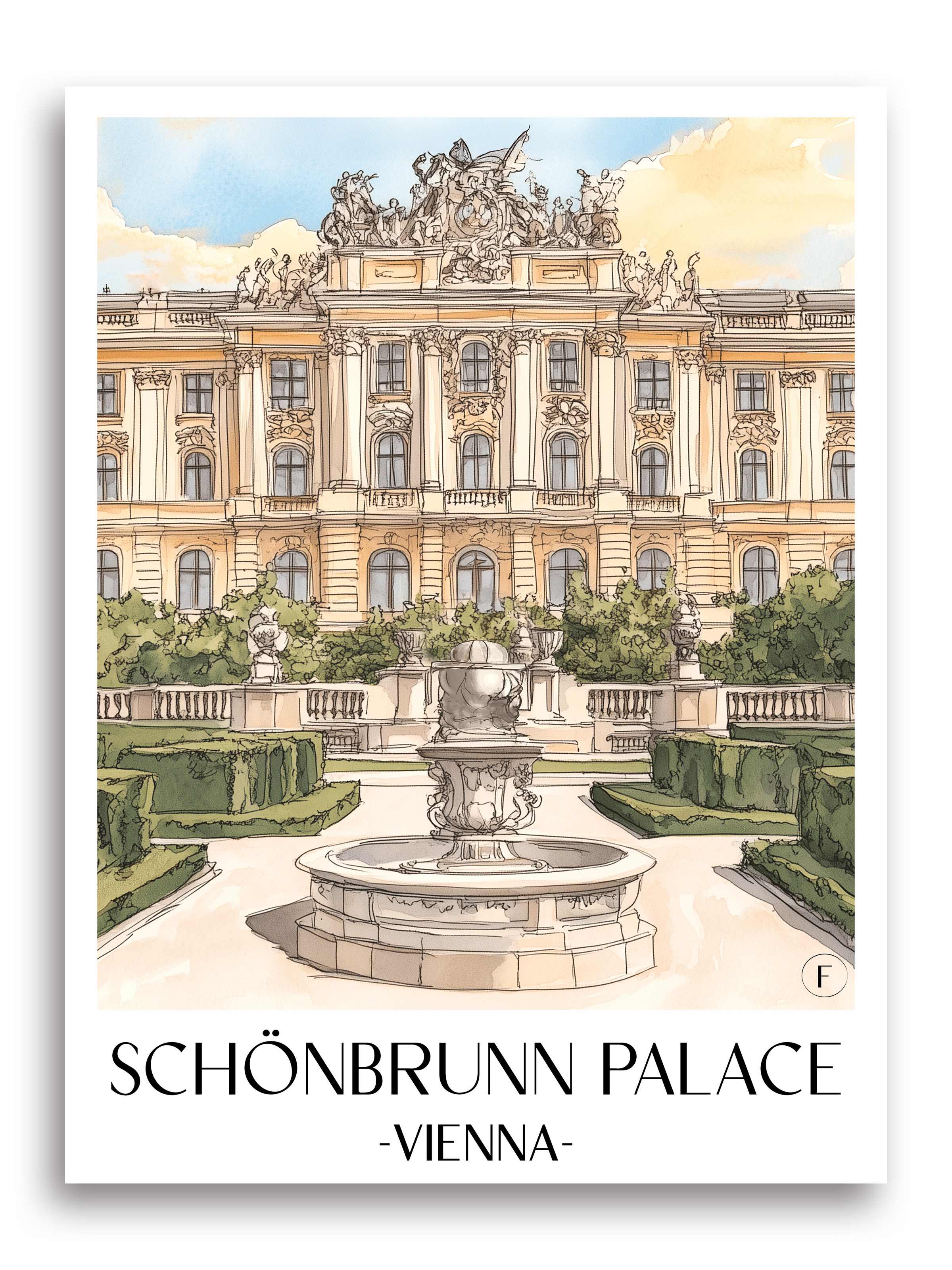 Schloss Schönbrunn Poster - Wien - Österreich Kunstdruck - Aquarell von A4 bis A1 - favplace
