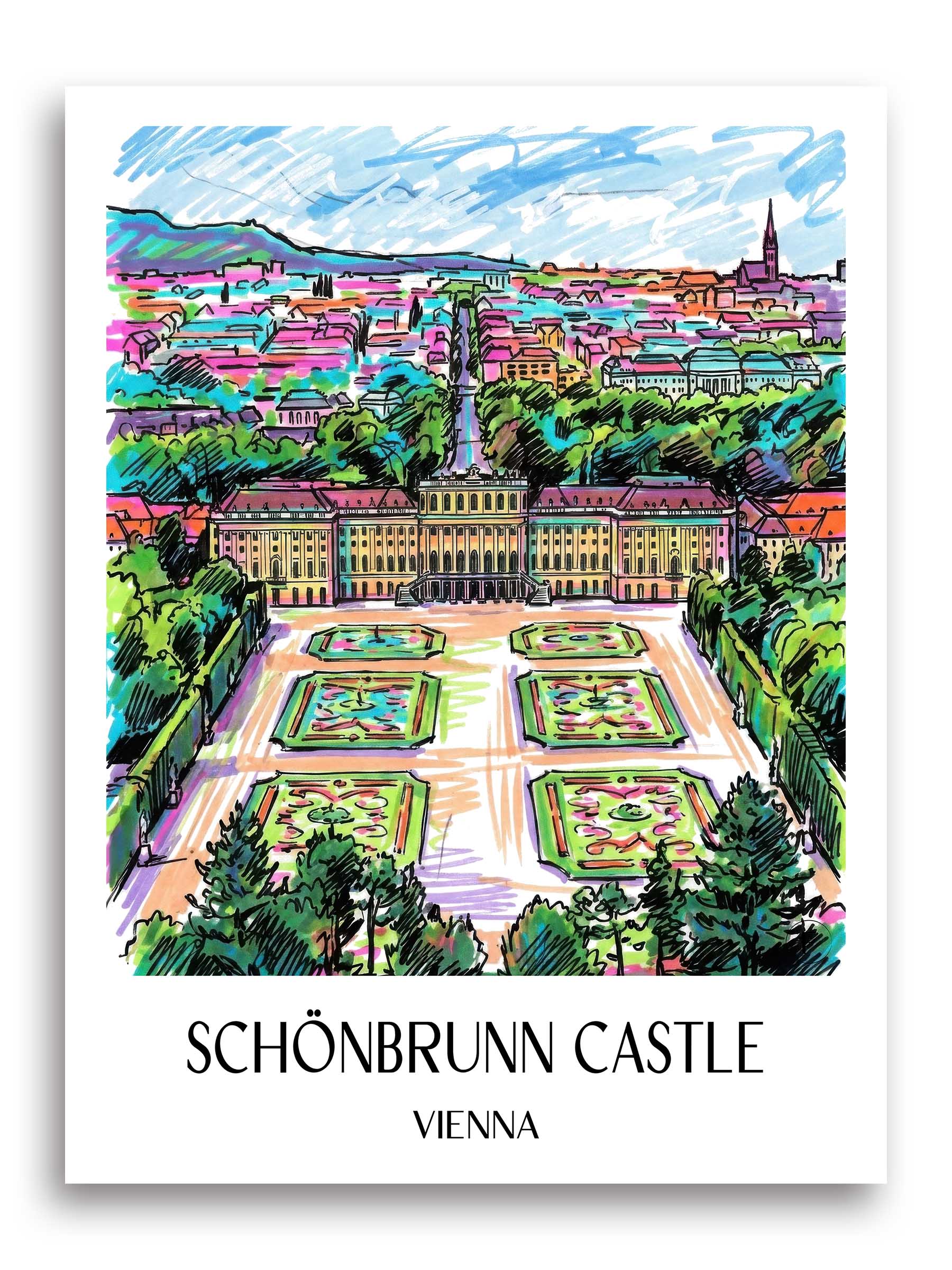 Schloss Schönbrunn Poster - Wien - Österreich Kunstdruck - Tag Graffiti von A4 bis A1 - favplace