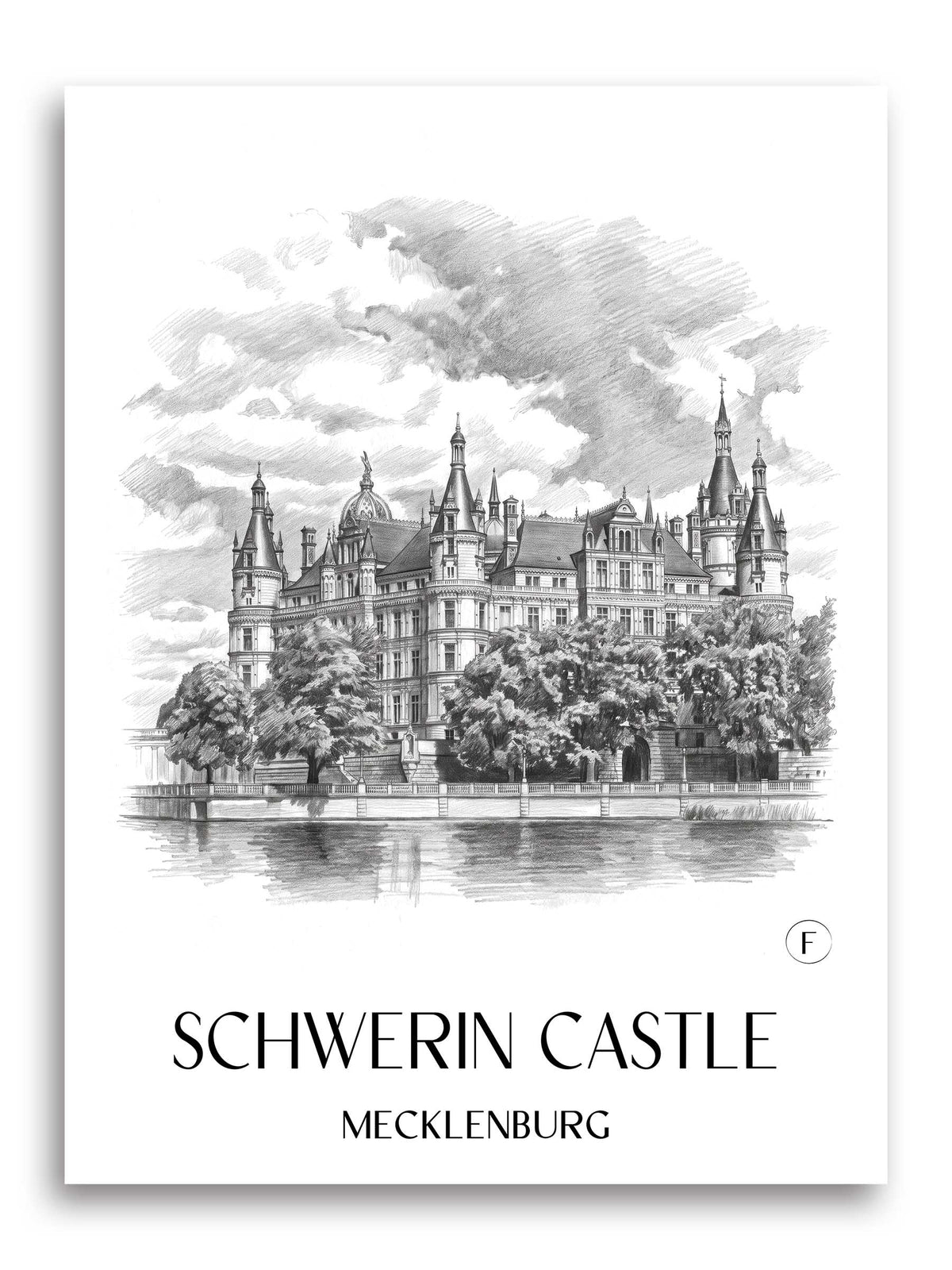 Schloss Schwerin Poster - Mecklenburg - Deutschland Kunstdruck - Zeichnung von A4 bis A1 - favplace