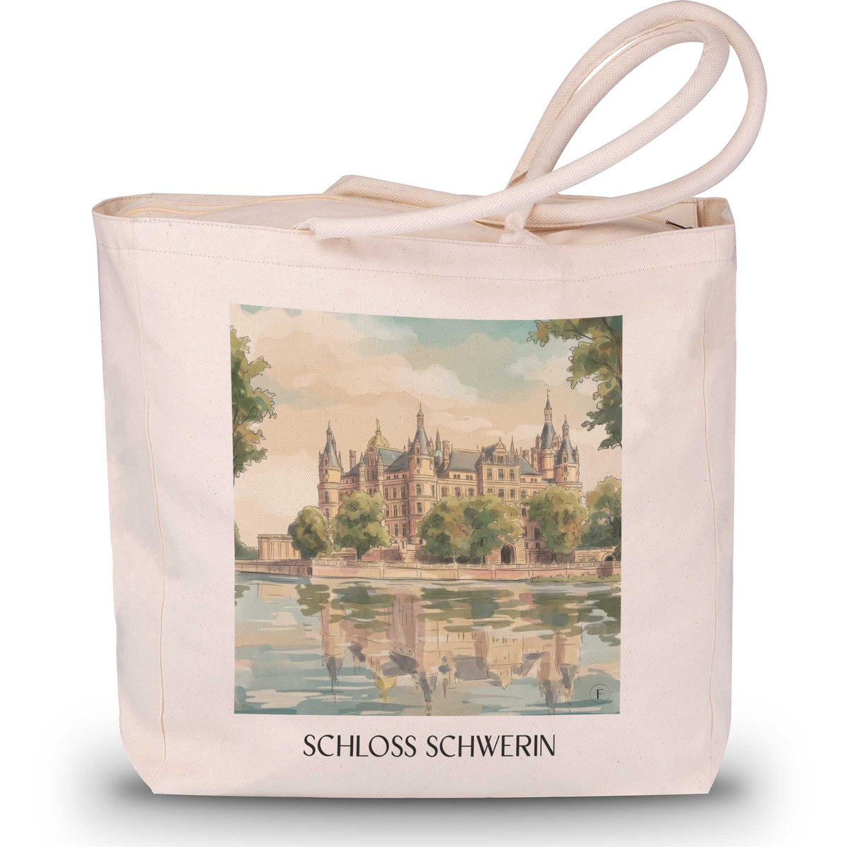 schloss-schwerin-mecklenburg-deutschland-einkaufstasche-aquarell